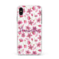 Personalised Blossom Pattern Pink Apple iPhone Xs Max Impact Case White Edge on Silver Phone