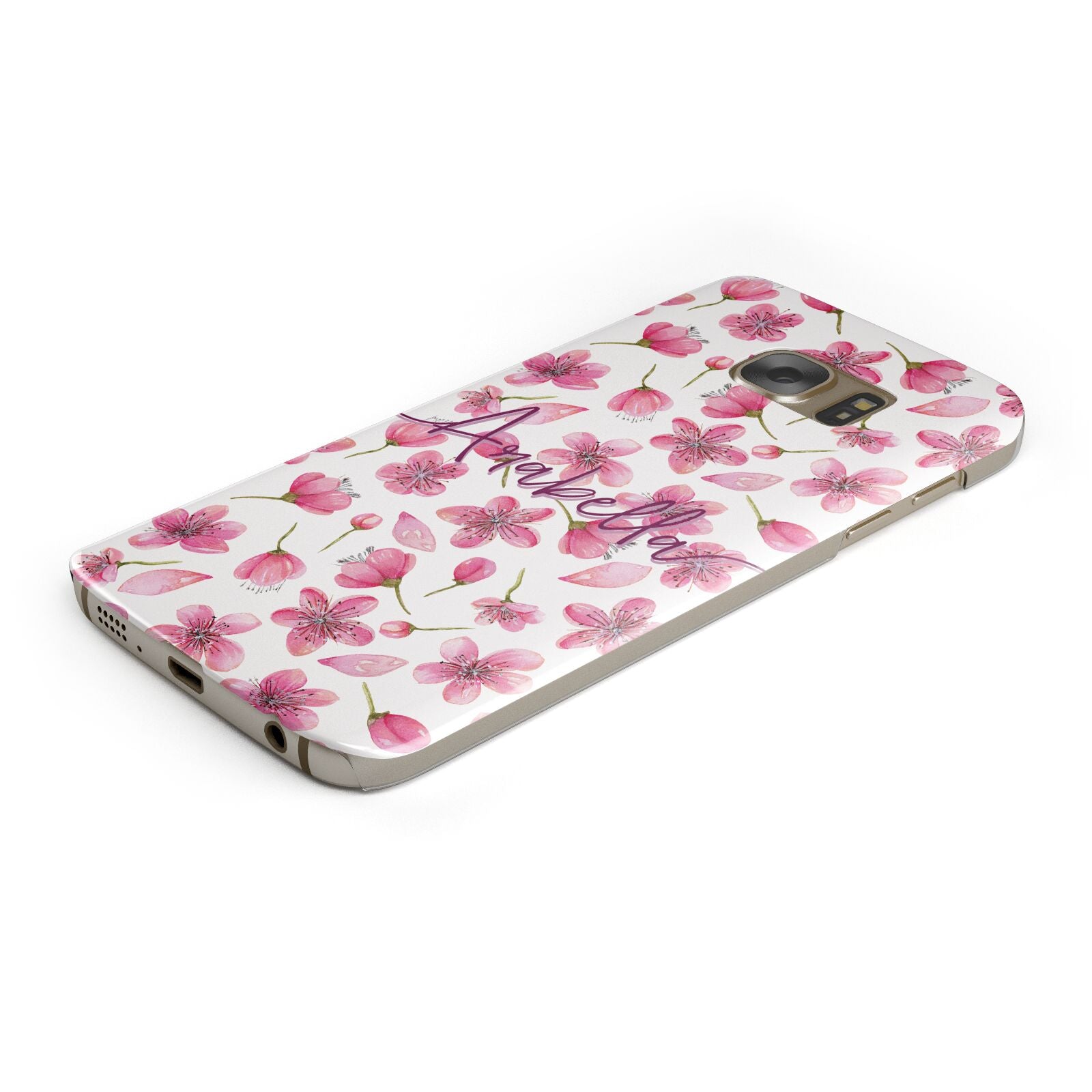 Personalised Blossom Pattern Pink Protective Samsung Galaxy Case Angled Image
