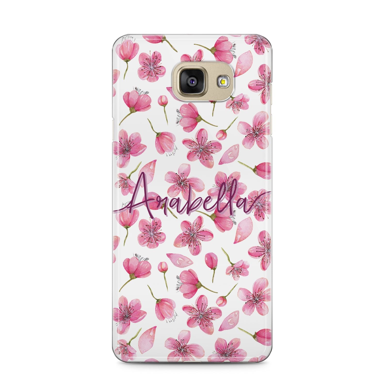 Personalised Blossom Pattern Pink Samsung Galaxy A5 2016 Case on gold phone