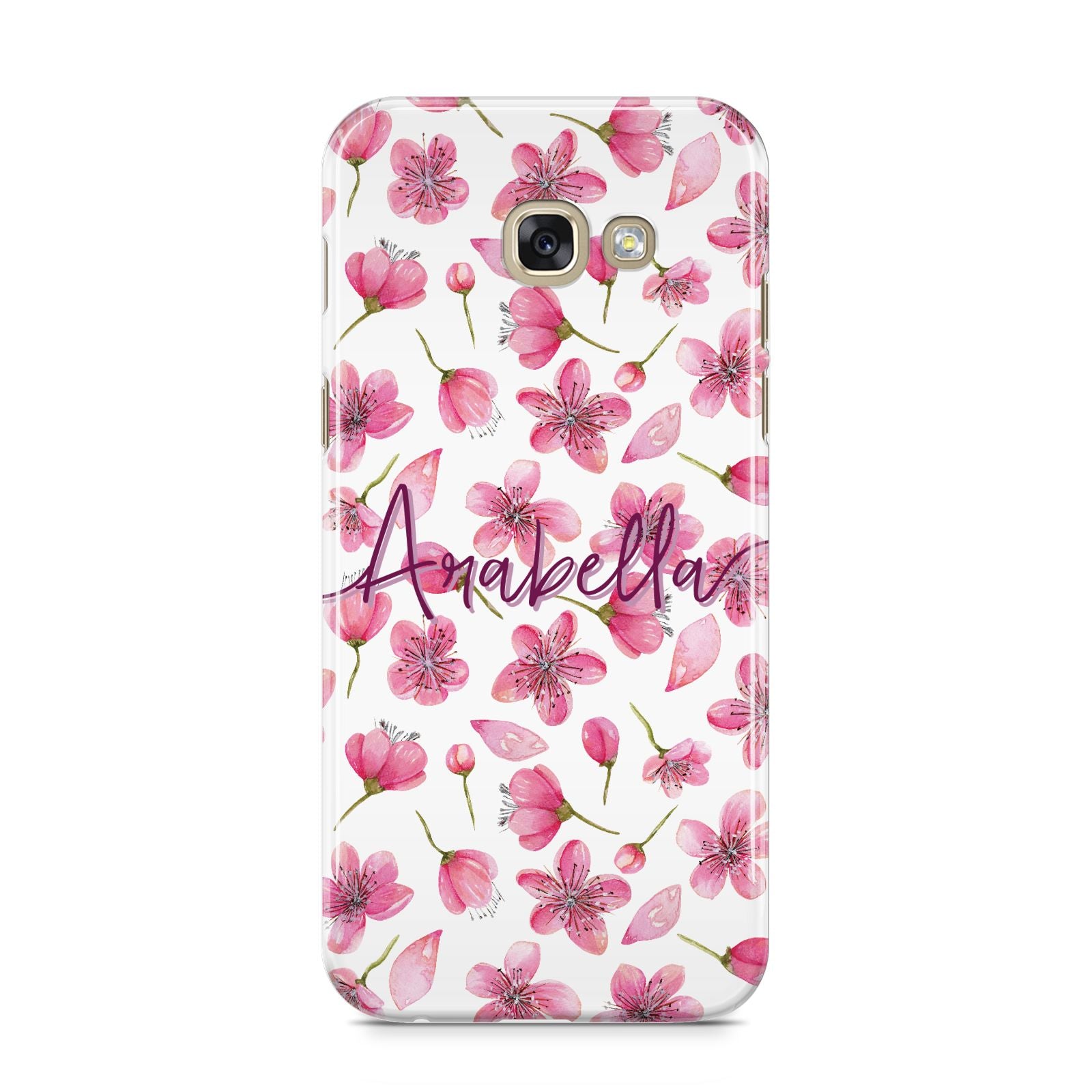 Personalised Blossom Pattern Pink Samsung Galaxy A5 2017 Case on gold phone