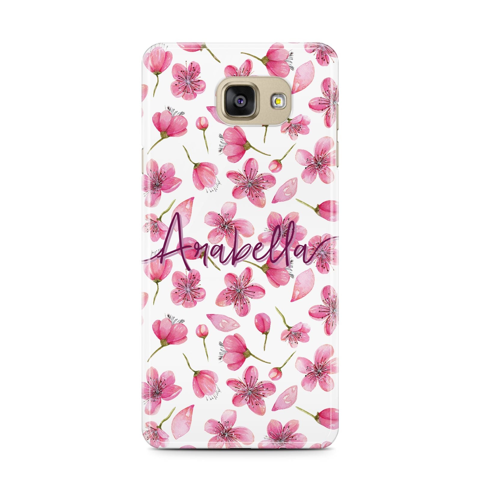 Personalised Blossom Pattern Pink Samsung Galaxy A7 2016 Case on gold phone