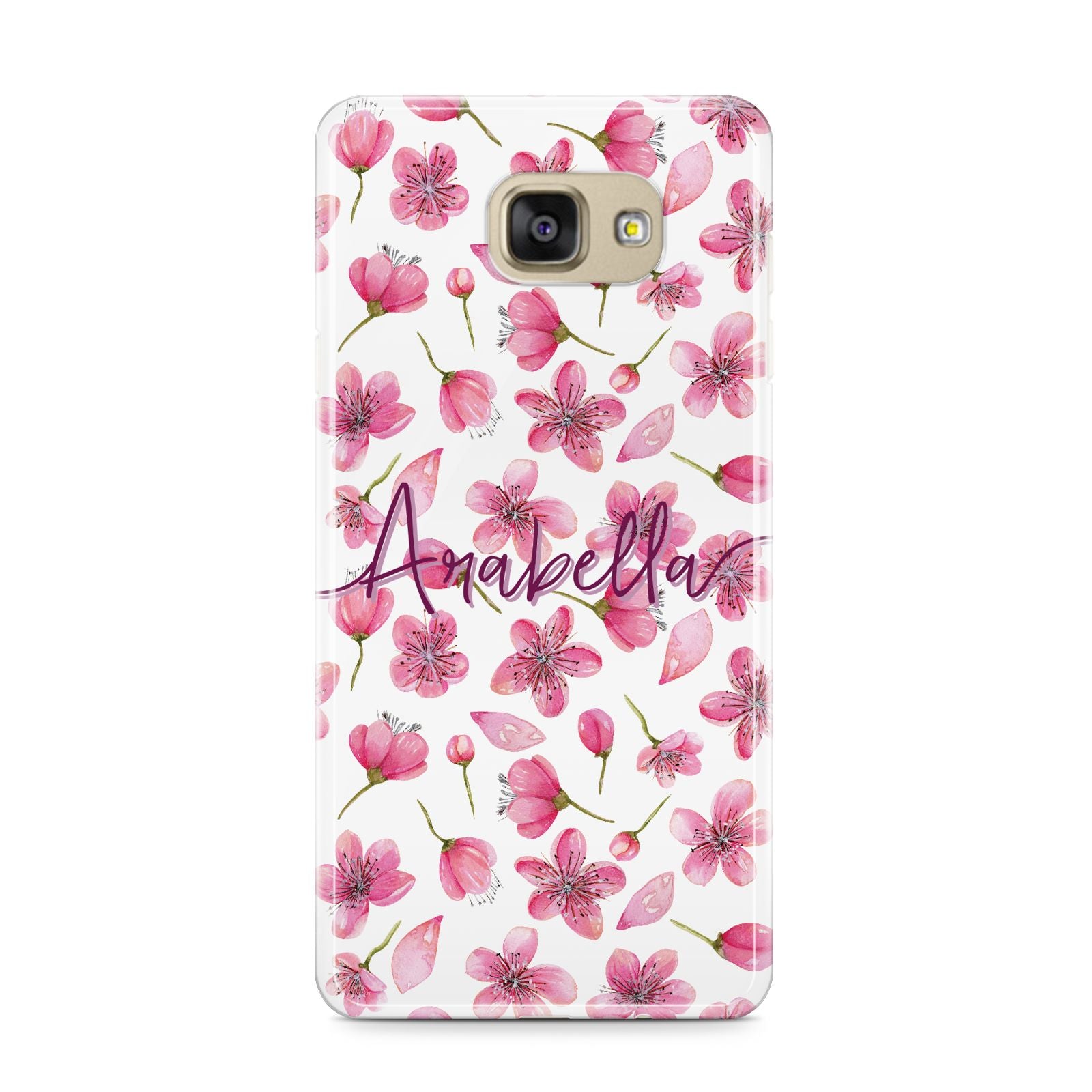 Personalised Blossom Pattern Pink Samsung Galaxy A9 2016 Case on gold phone