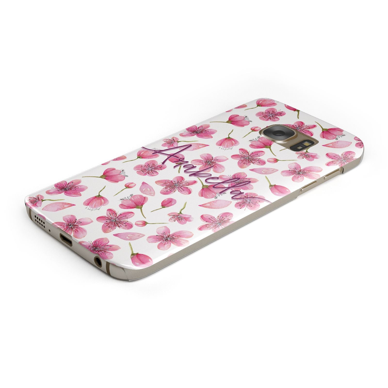 Personalised Blossom Pattern Pink Samsung Galaxy Case Bottom Cutout