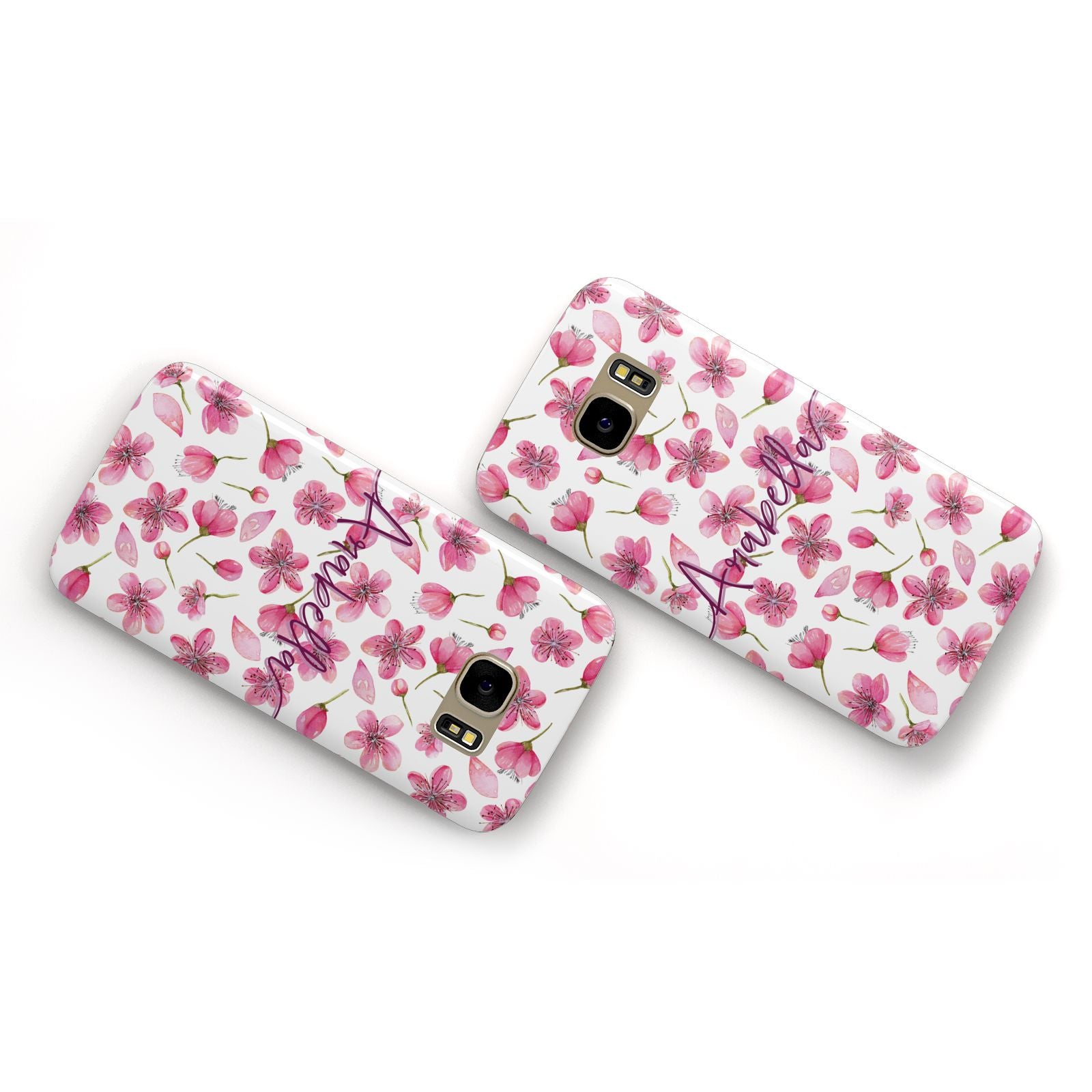 Personalised Blossom Pattern Pink Samsung Galaxy Case Flat Overview