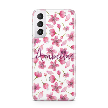 Personalised Blossom Pattern Pink Samsung S21 Case