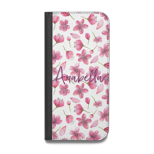 Personalised Blossom Pattern Pink Vegan Leather Flip iPhone Case