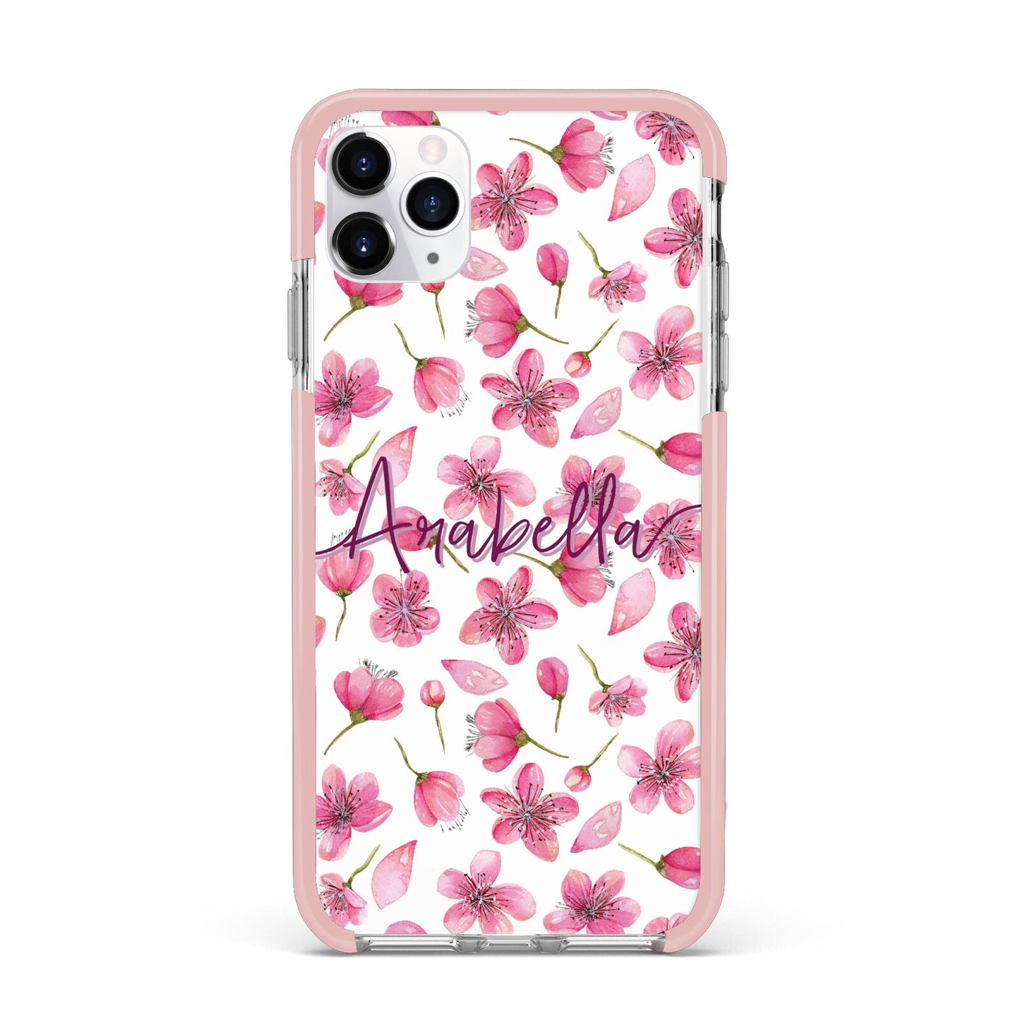 Personalised Blossom Pattern Pink iPhone 11 Pro Max Impact Pink Edge Case