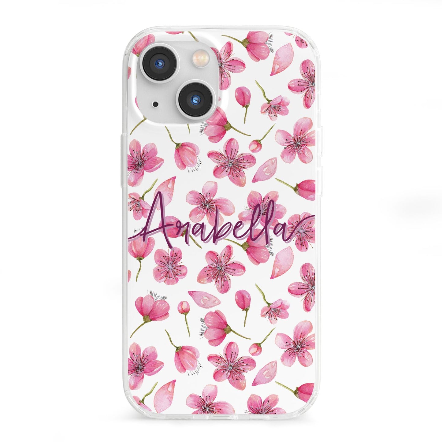 Personalised Blossom Pattern Pink iPhone 13 Mini Clear Bumper Case