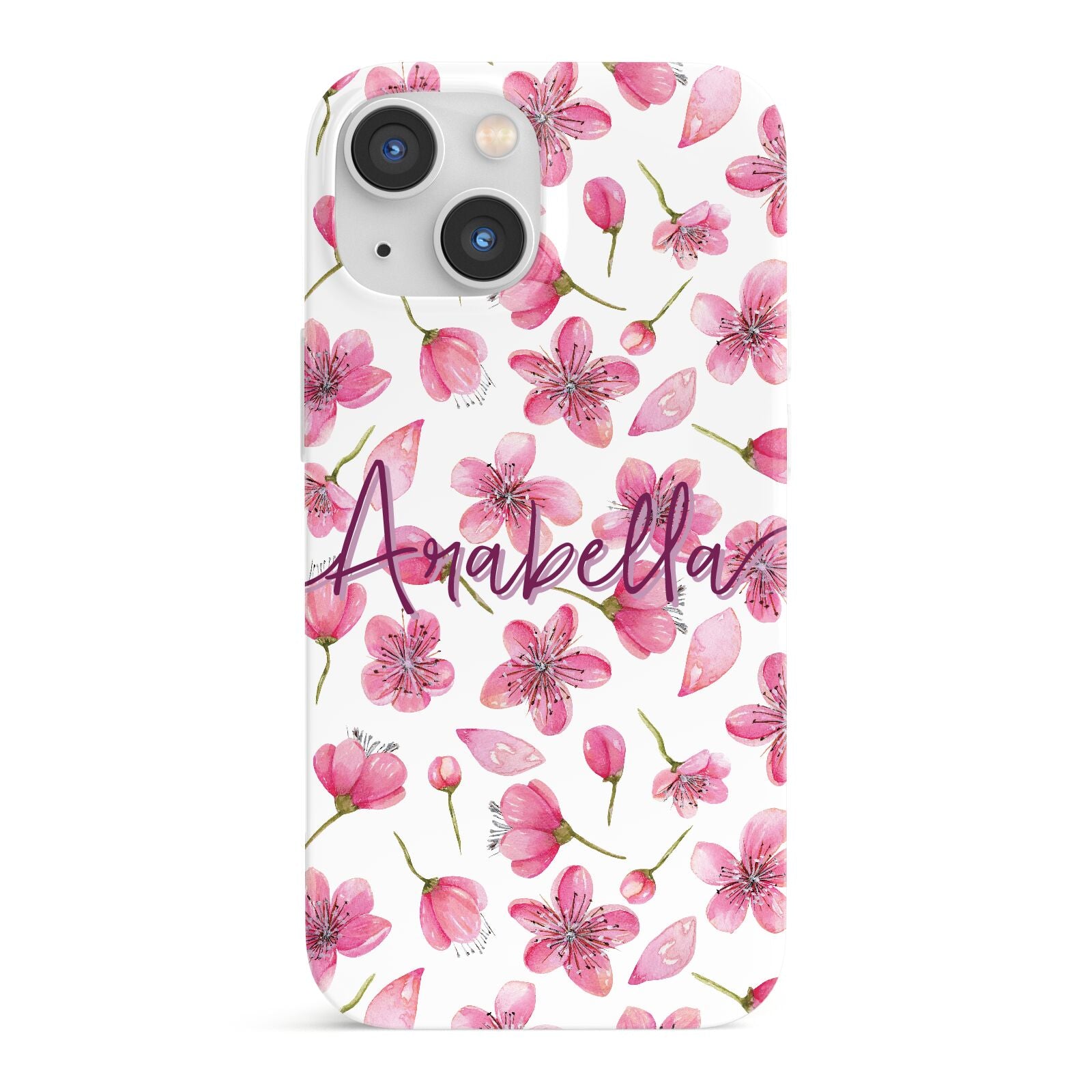 Personalised Blossom Pattern Pink iPhone 13 Mini Full Wrap 3D Snap Case