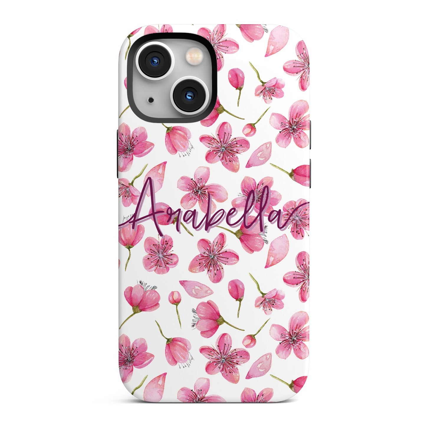 Personalised Blossom Pattern Pink iPhone 13 Mini Full Wrap 3D Tough Case