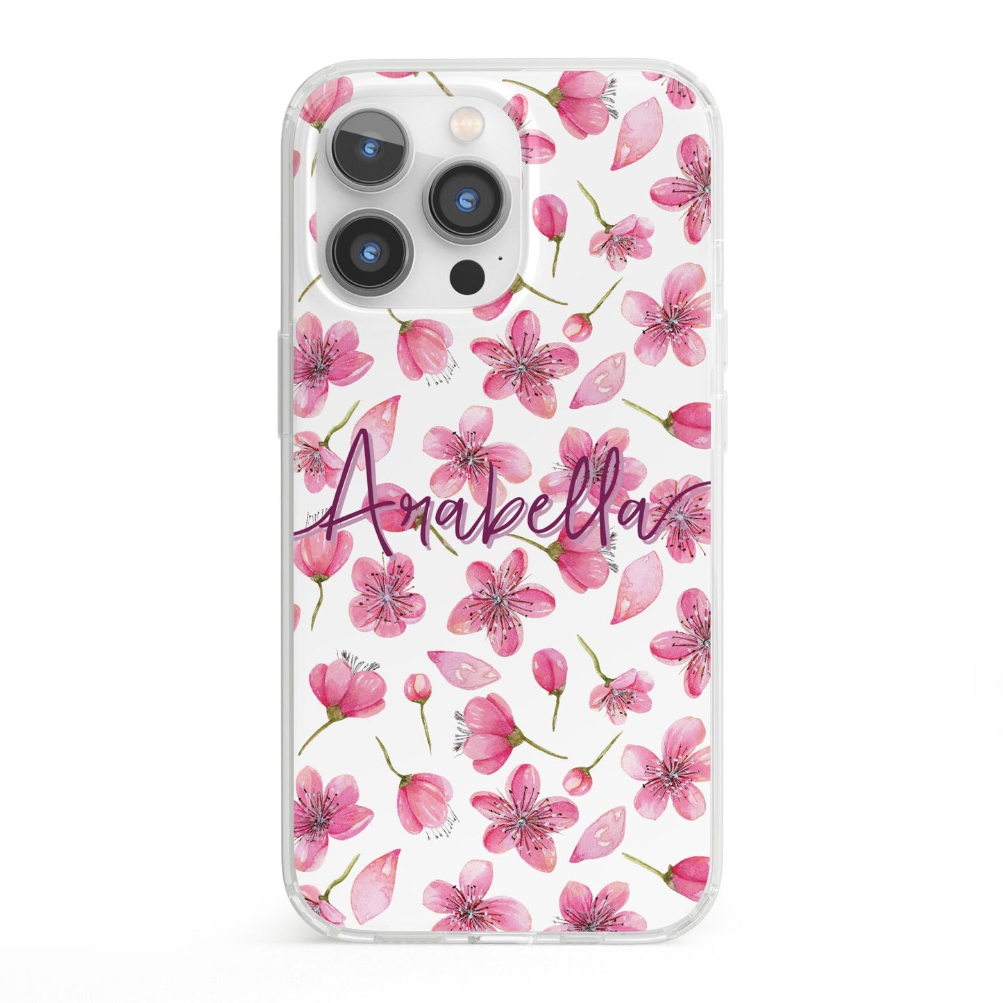 Personalised Blossom Pattern Pink iPhone 13 Pro Clear Bumper Case