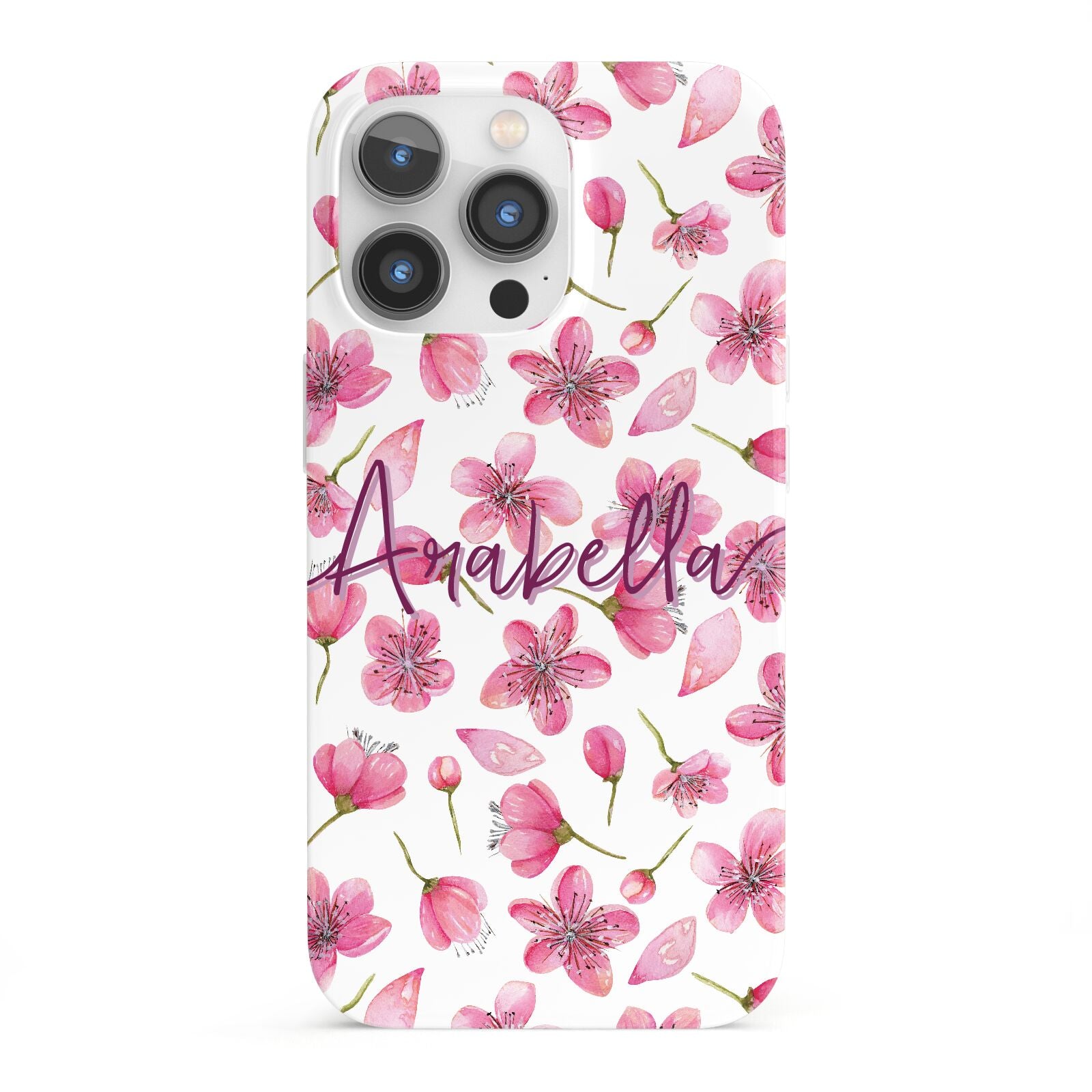 Personalised Blossom Pattern Pink iPhone 13 Pro Full Wrap 3D Snap Case