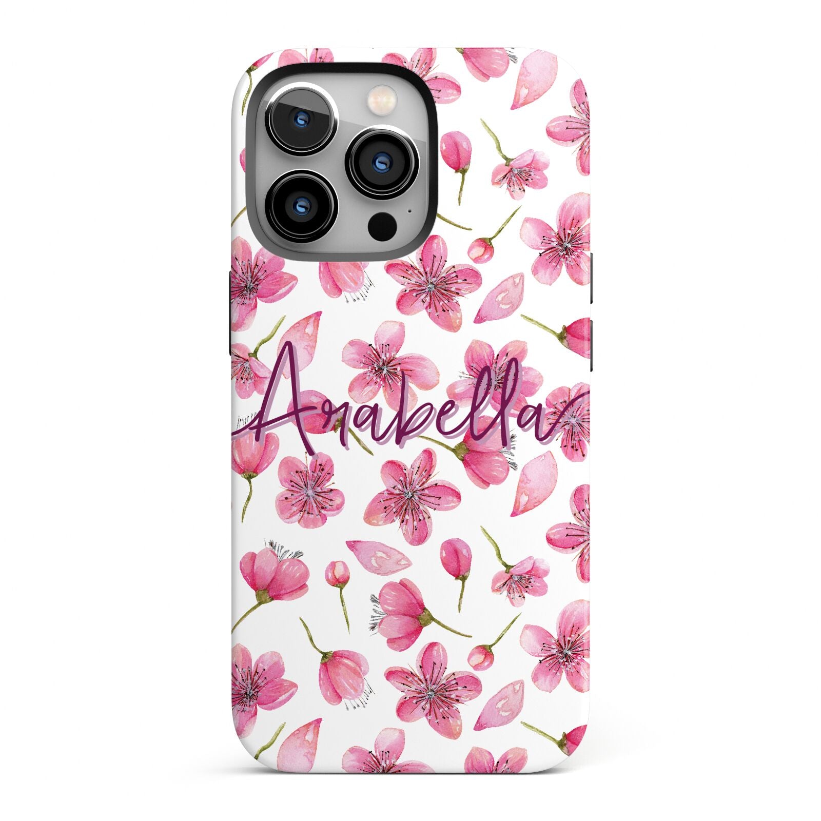Personalised Blossom Pattern Pink iPhone 13 Pro Full Wrap 3D Tough Case