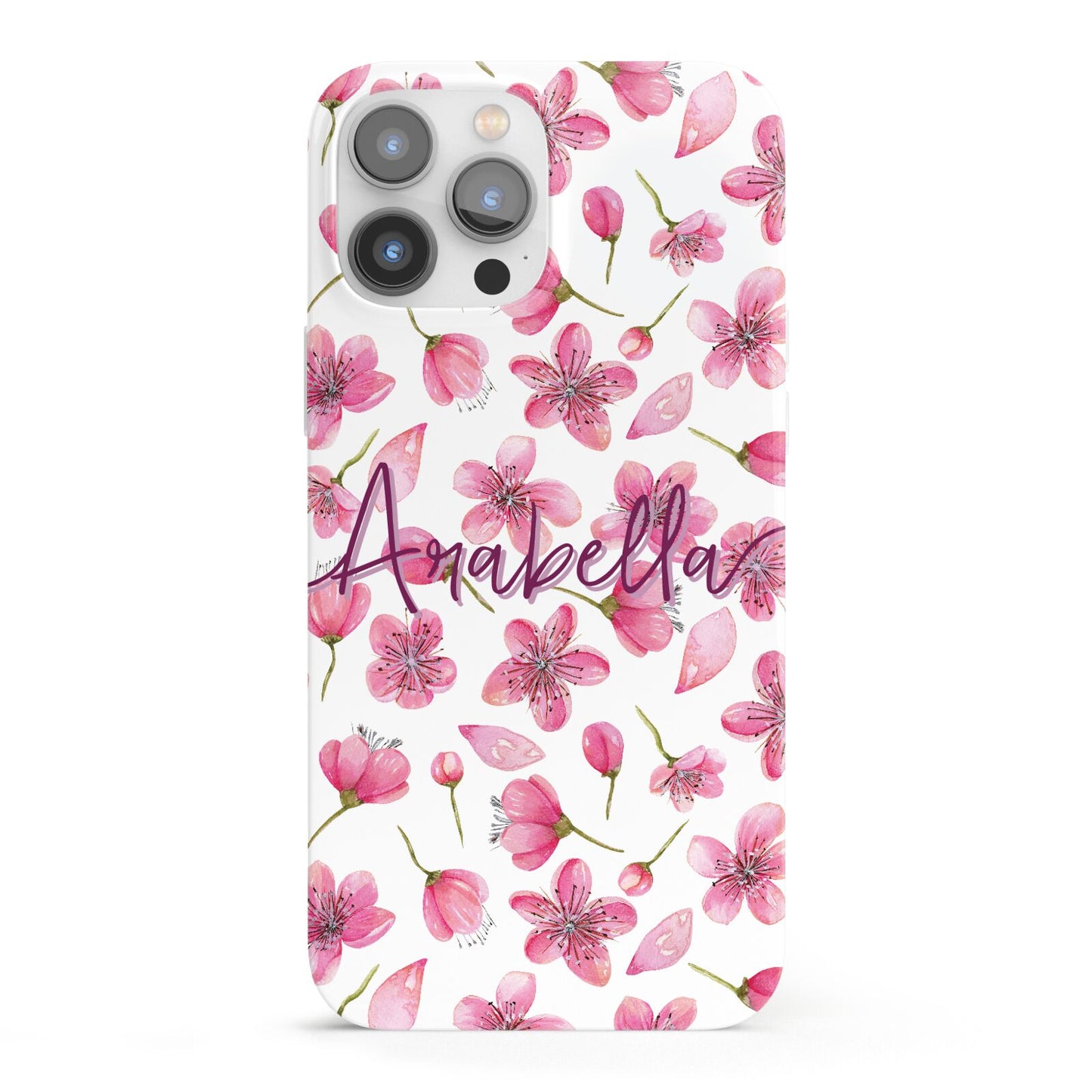 Personalised Blossom Pattern Pink iPhone 13 Pro Max Full Wrap 3D Snap Case