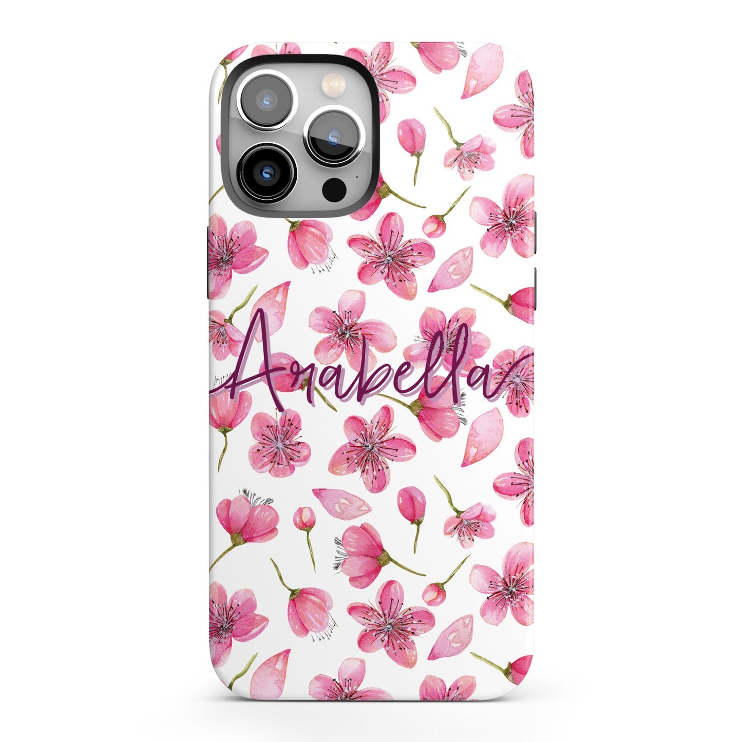 Personalised Blossom Pattern Pink iPhone 13 Pro Max Full Wrap 3D Tough Case