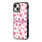 Personalised Blossom Pattern Pink iPhone 14 Black Impact Case Side Angle on Silver phone