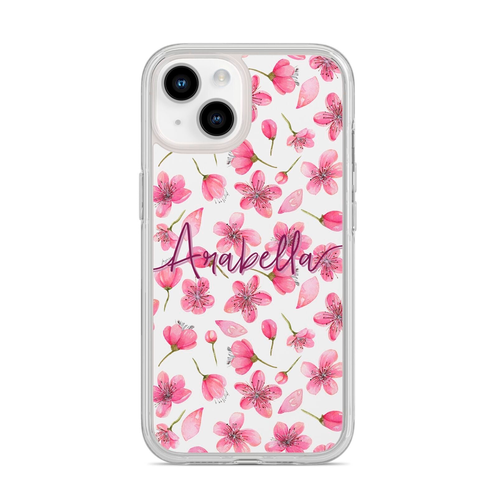 Personalised Blossom Pattern Pink iPhone 14 Clear Tough Case Starlight