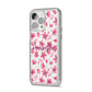 Personalised Blossom Pattern Pink iPhone 14 Pro Max Clear Tough Case Silver Angled Image