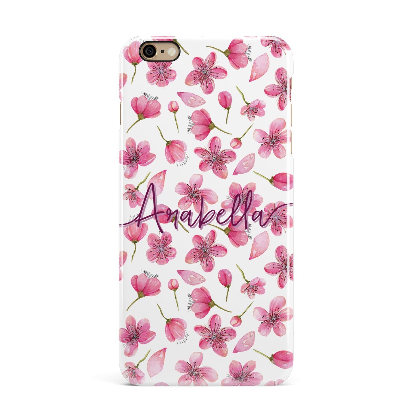 Personalised Blossom Pattern Pink iPhone 6 Plus 3D Snap Case on Gold Phone