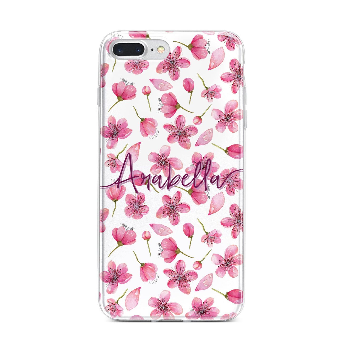 Personalised Blossom Pattern Pink iPhone 7 Plus Bumper Case on Silver iPhone