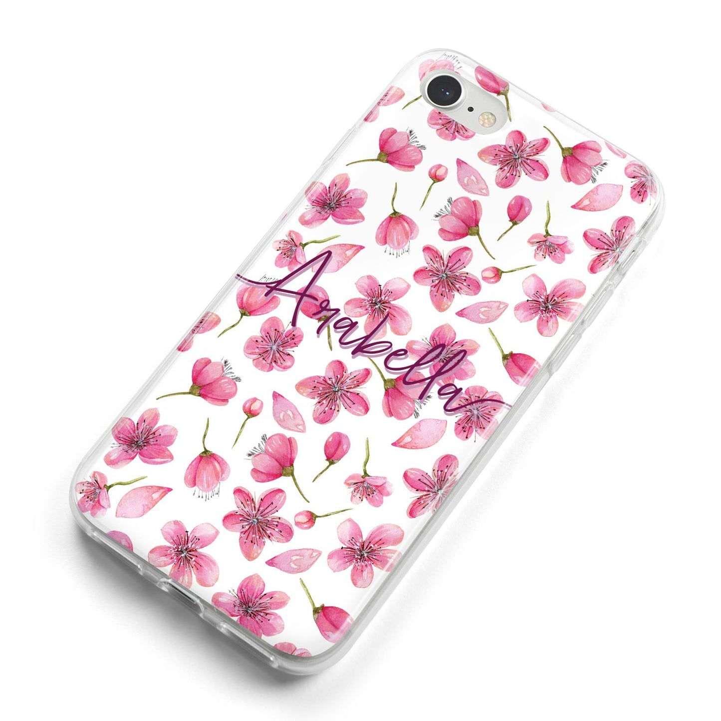 Personalised Blossom Pattern Pink iPhone 8 Bumper Case on Silver iPhone Alternative Image
