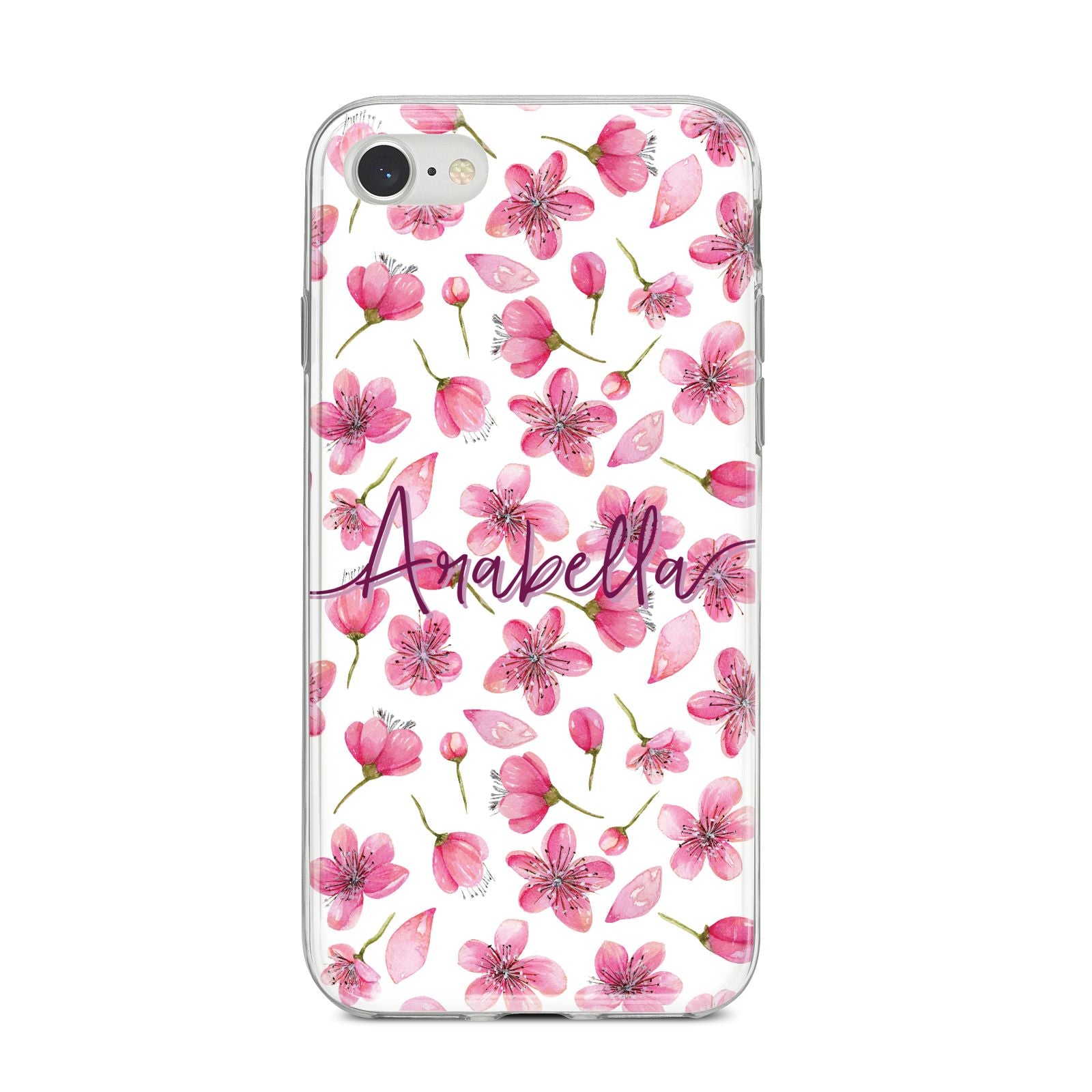 Personalised Blossom Pattern Pink iPhone 8 Bumper Case on Silver iPhone