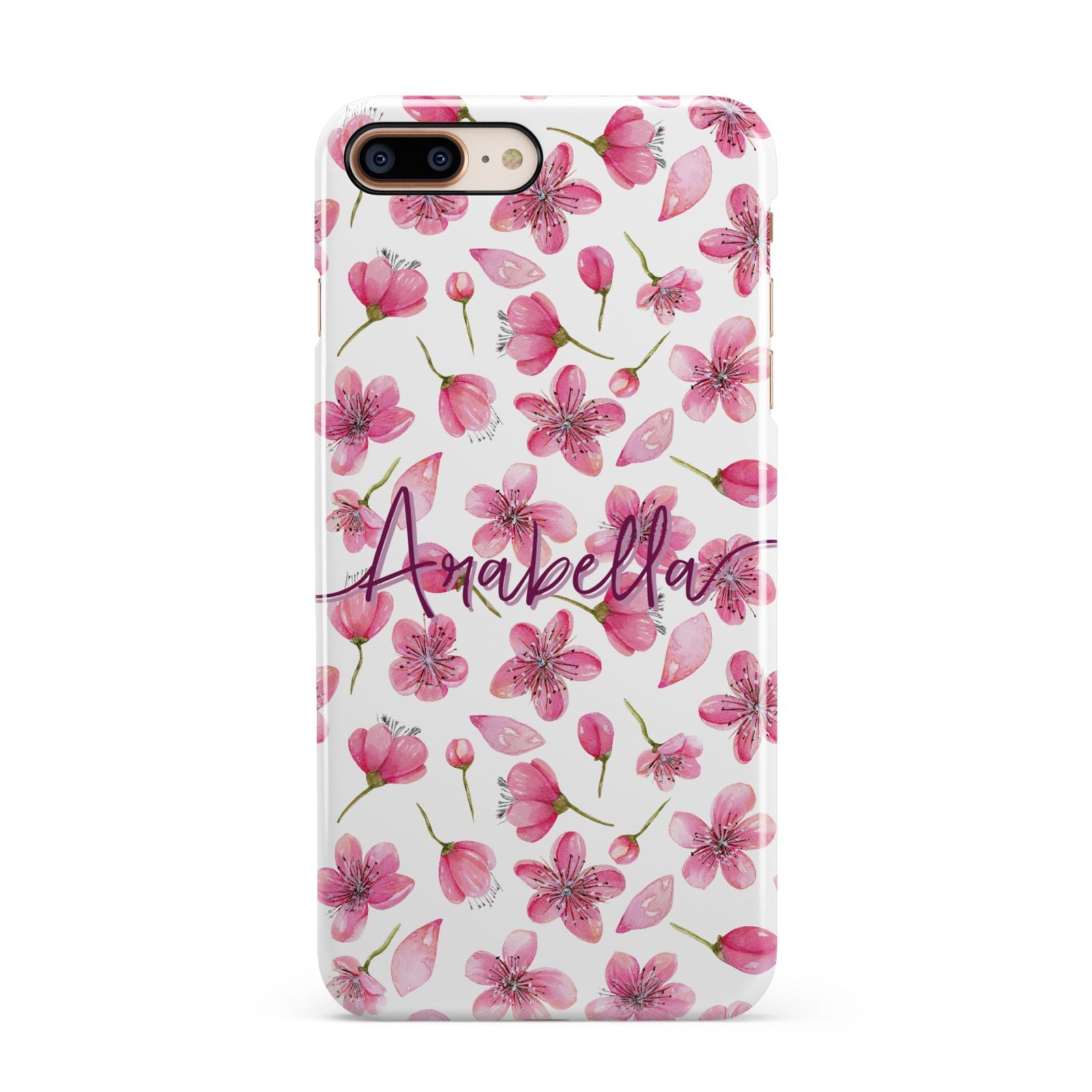 Personalised Blossom Pattern Pink iPhone 8 Plus 3D Snap Case on Gold Phone