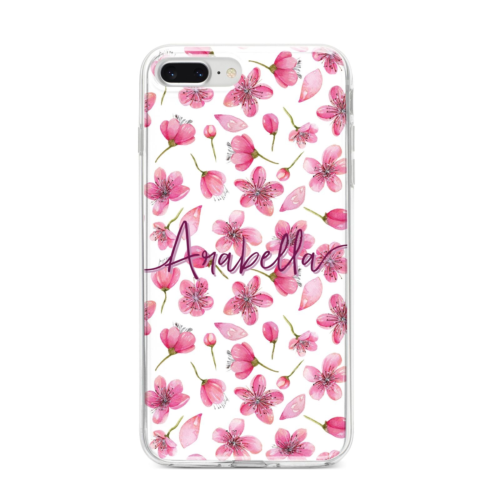 Personalised Blossom Pattern Pink iPhone 8 Plus Bumper Case on Silver iPhone