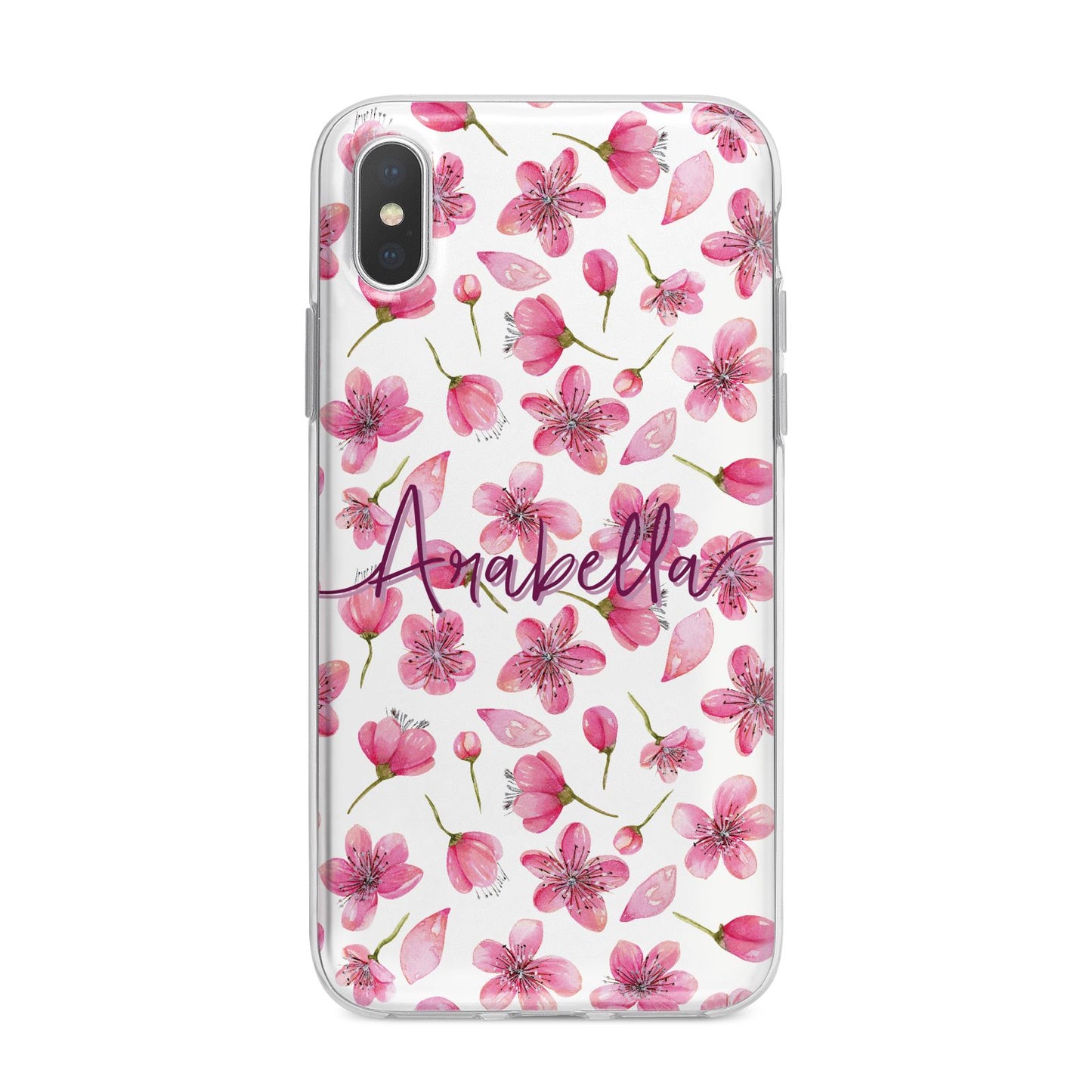 Personalised Blossom Pattern Pink iPhone X Bumper Case on Silver iPhone Alternative Image 1