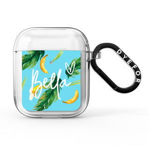 Personalised Blue Banana Tropical AirPods Case
