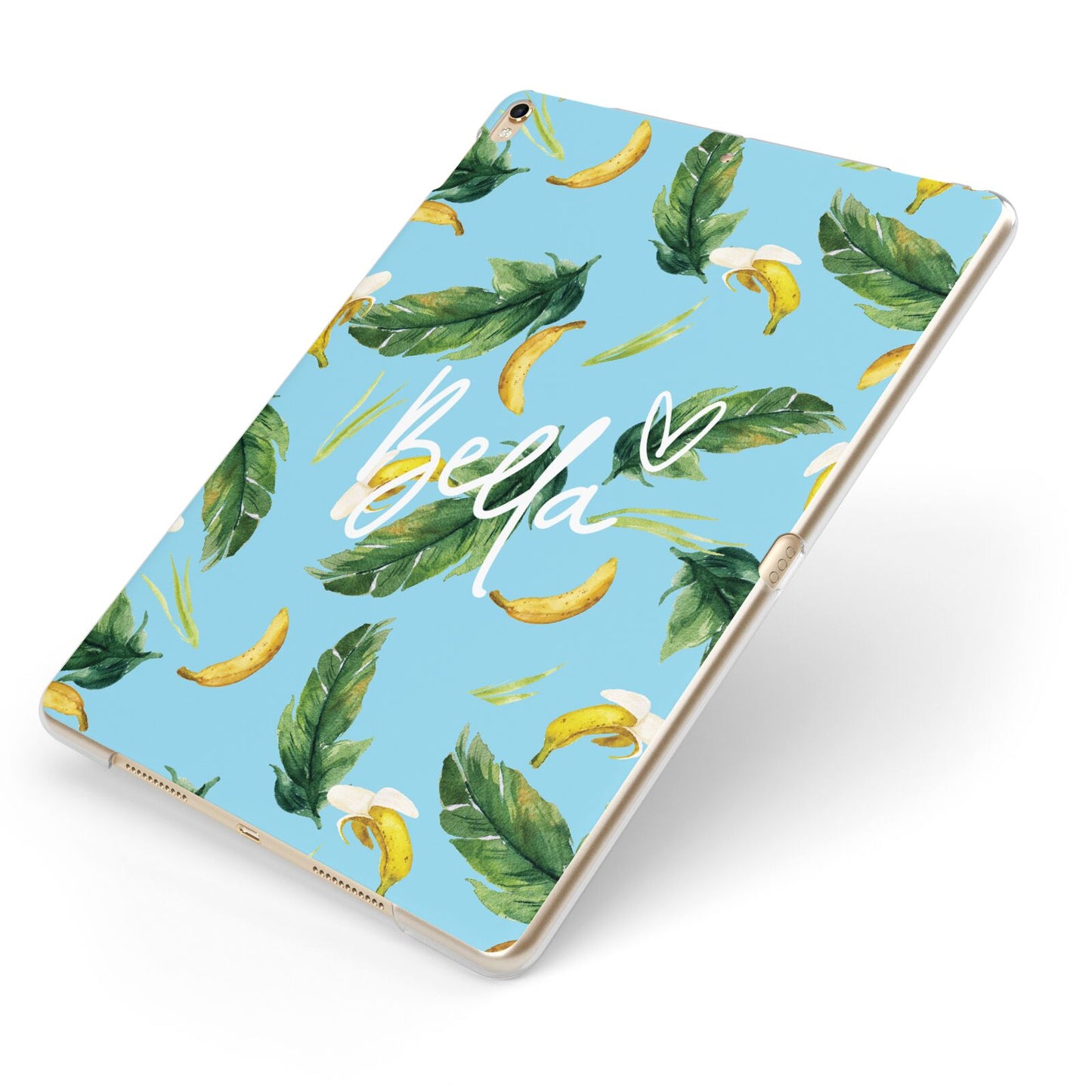 Personalised Blue Banana Tropical Apple iPad Case on Gold iPad Side View