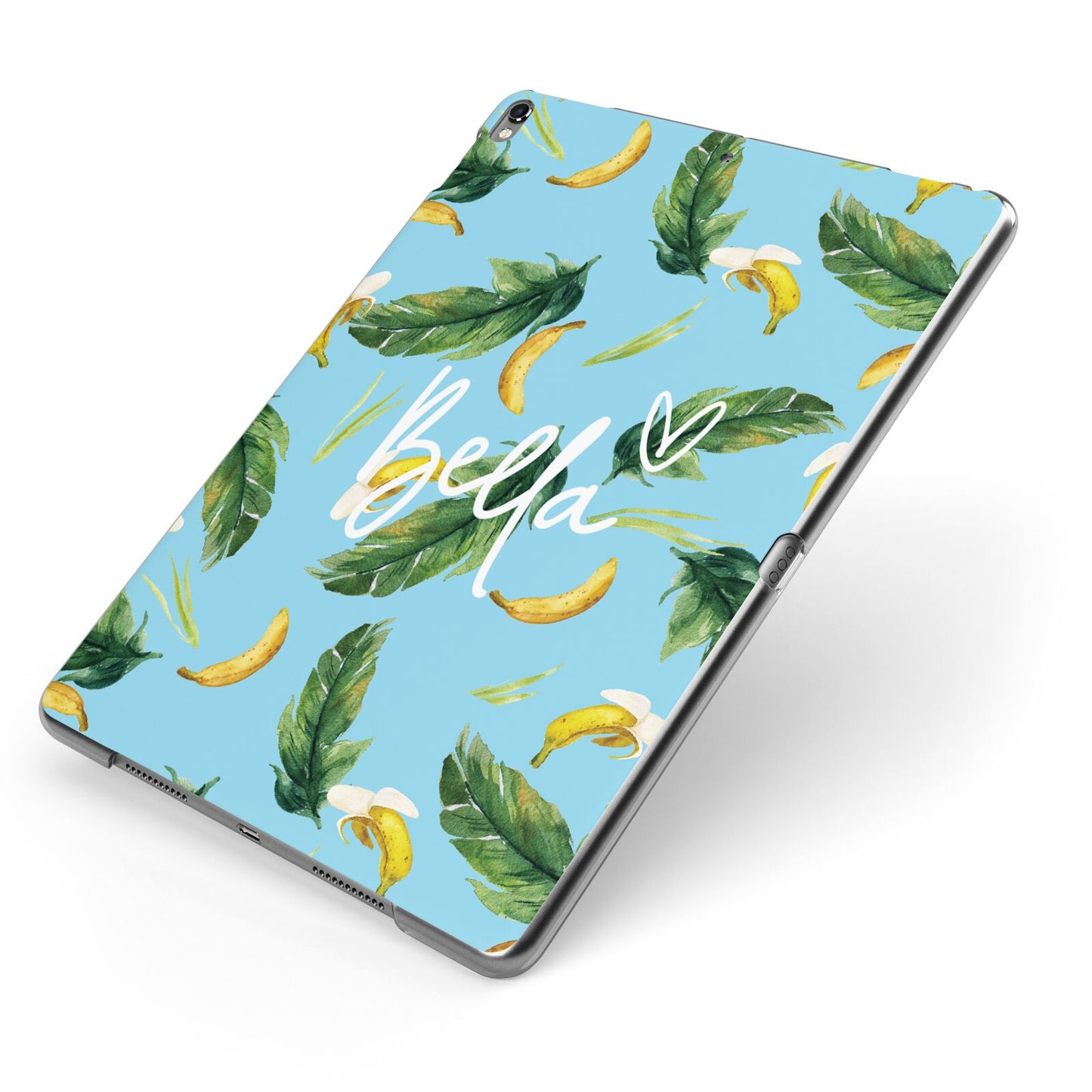 Personalised Blue Banana Tropical Apple iPad Case on Grey iPad Side View