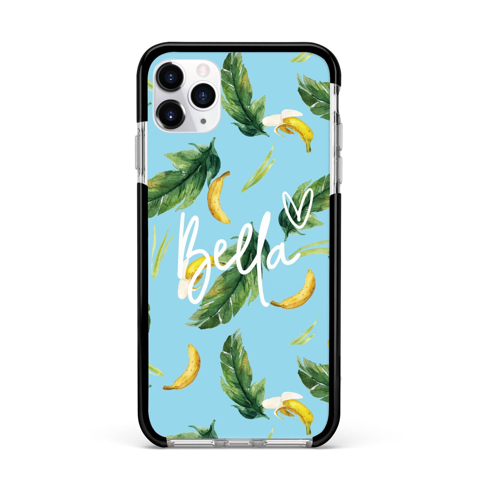Personalised Blue Banana Tropical Apple iPhone 11 Pro Max in Silver with Black Impact Case