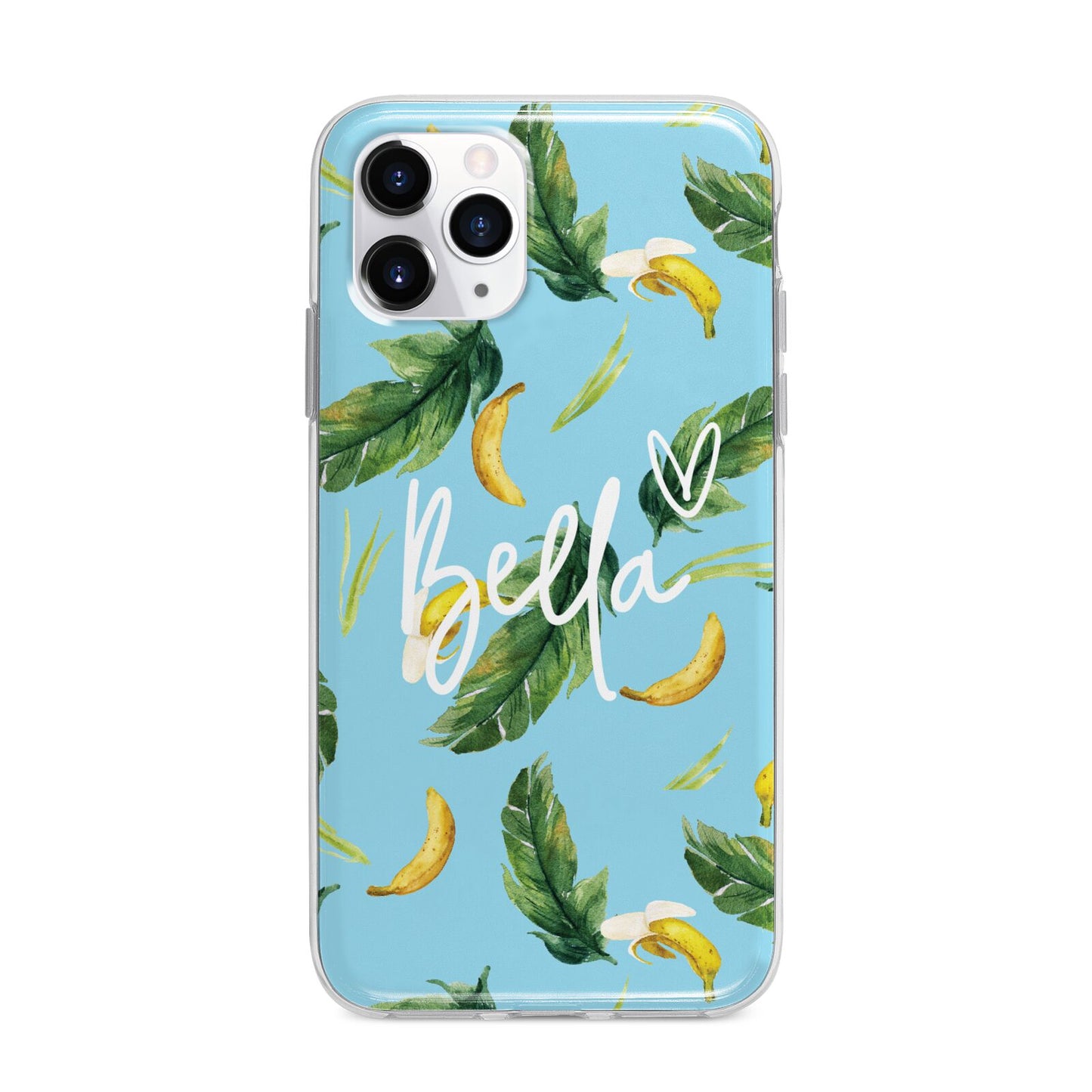 Personalised Blue Banana Tropical Apple iPhone 11 Pro Max in Silver with Bumper Case
