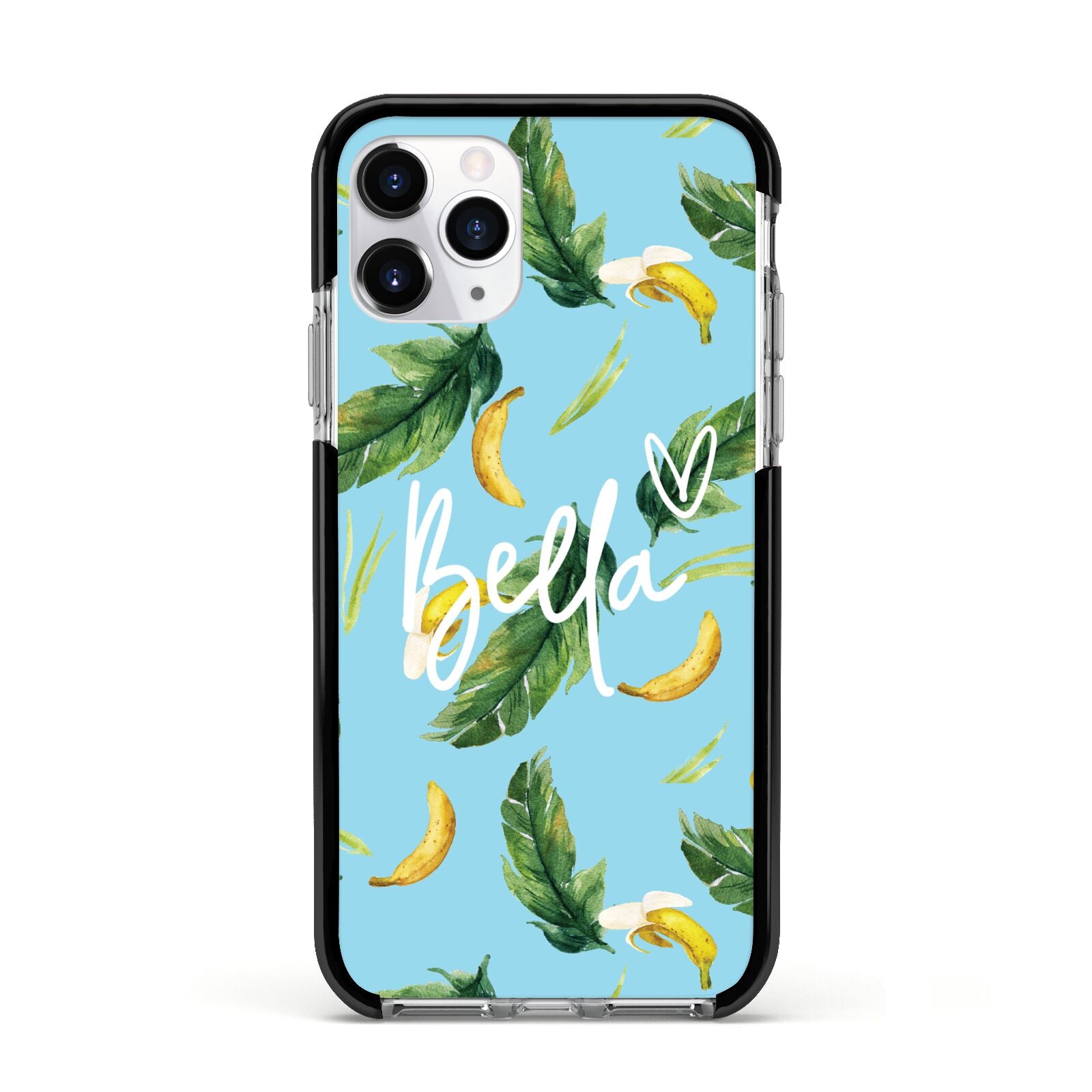 Personalised Blue Banana Tropical Apple iPhone 11 Pro in Silver with Black Impact Case