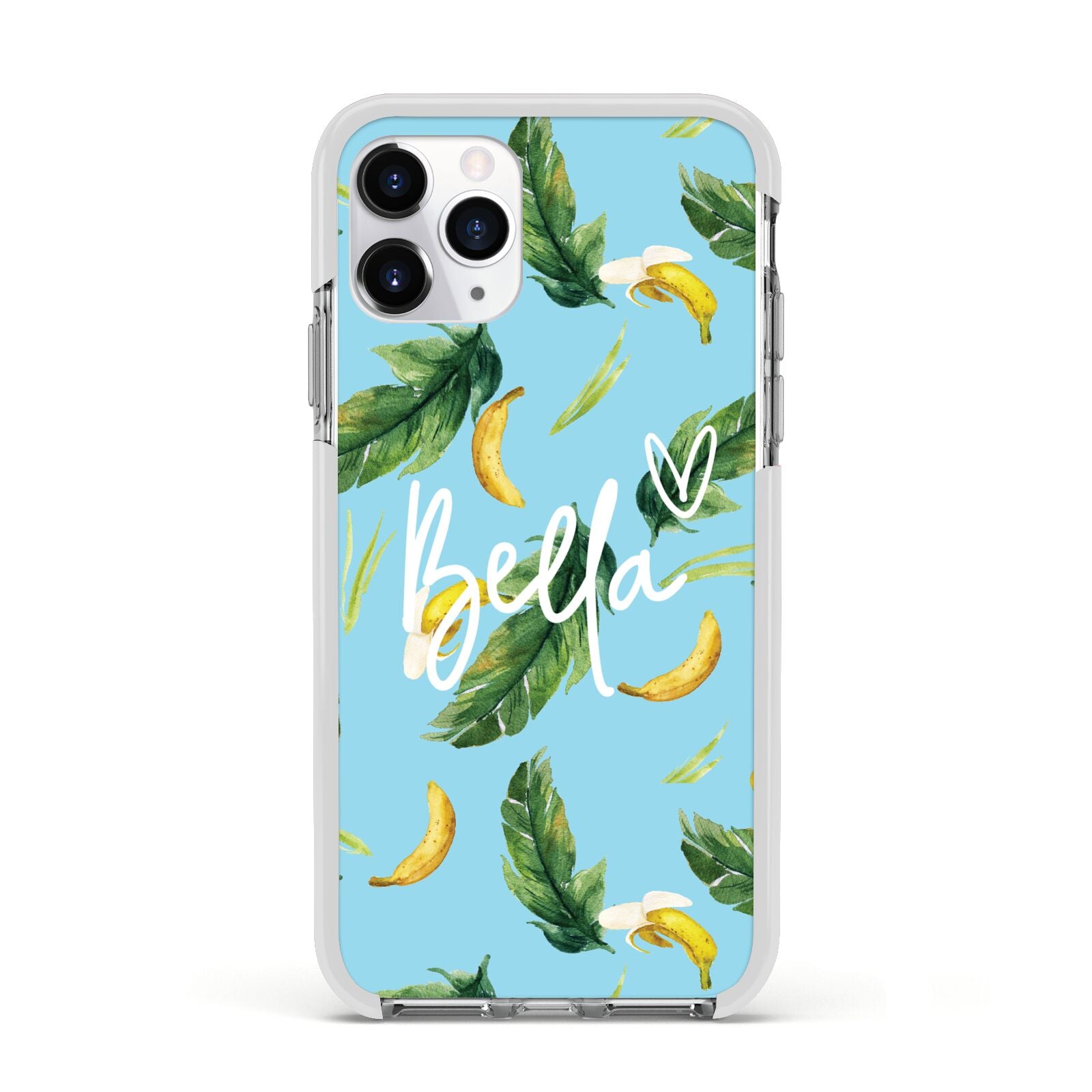 Personalised Blue Banana Tropical Apple iPhone 11 Pro in Silver with White Impact Case