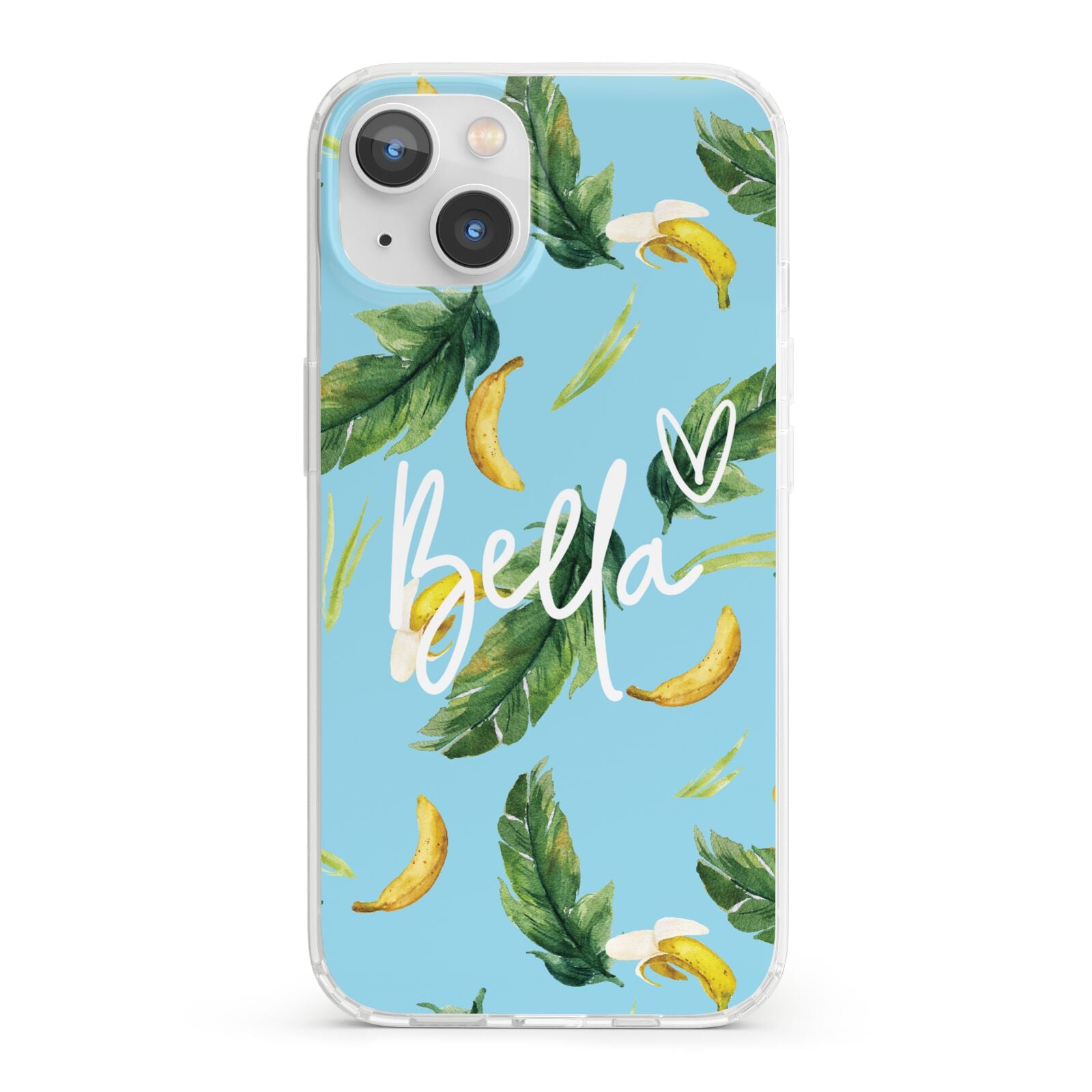 Personalised Blue Banana Tropical iPhone 13 Clear Bumper Case
