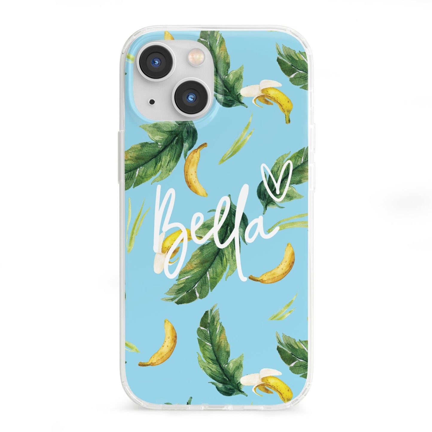 Personalised Blue Banana Tropical iPhone 13 Mini Clear Bumper Case