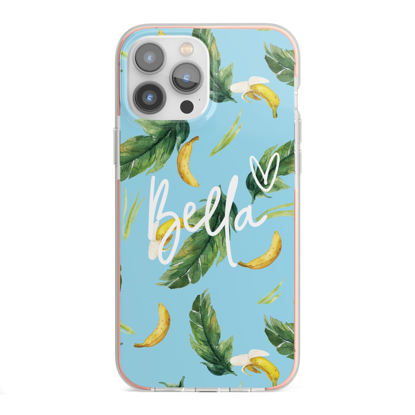 Personalised Blue Banana Tropical iPhone 13 Pro Max TPU Impact Case with Pink Edges