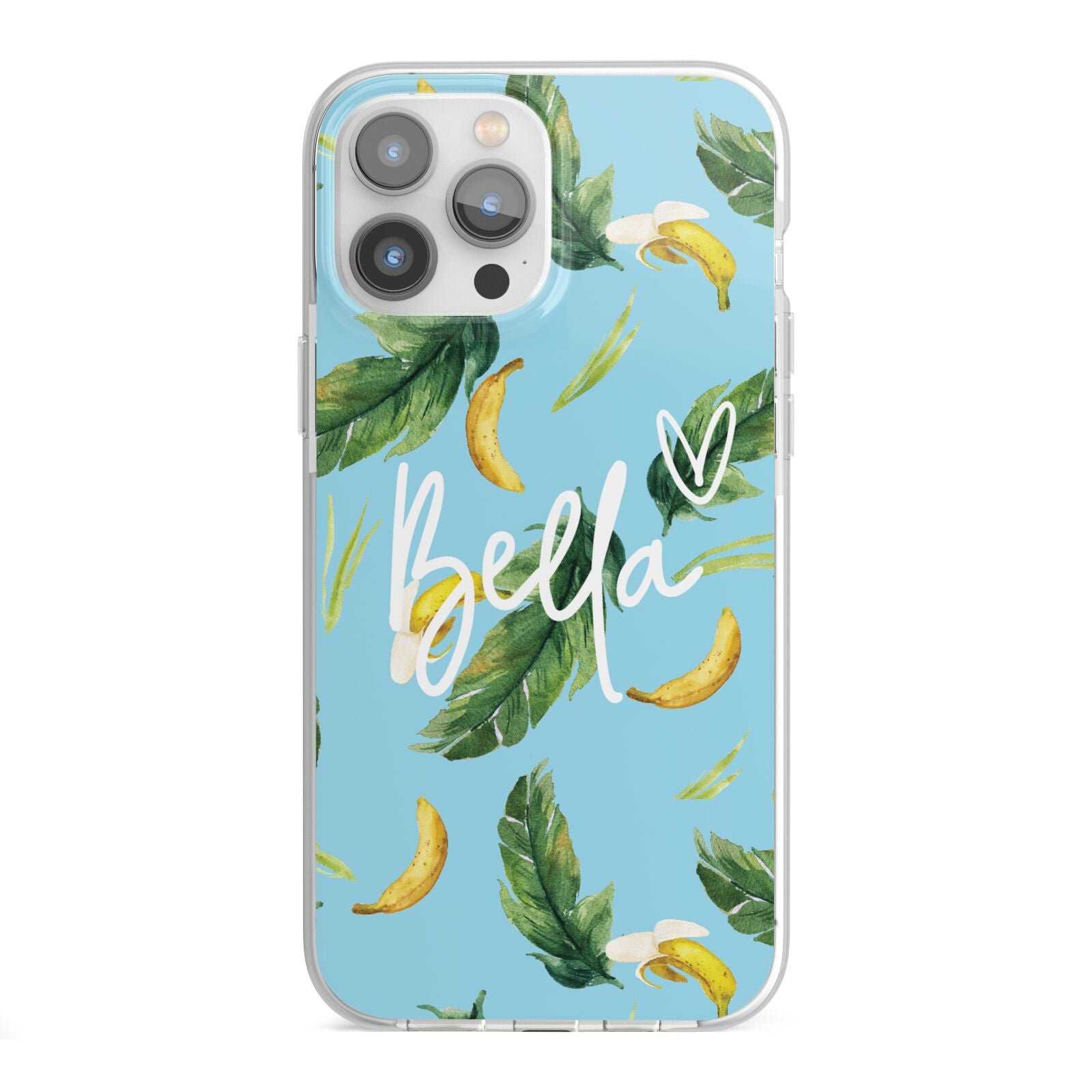 Personalised Blue Banana Tropical iPhone 13 Pro Max TPU Impact Case with White Edges