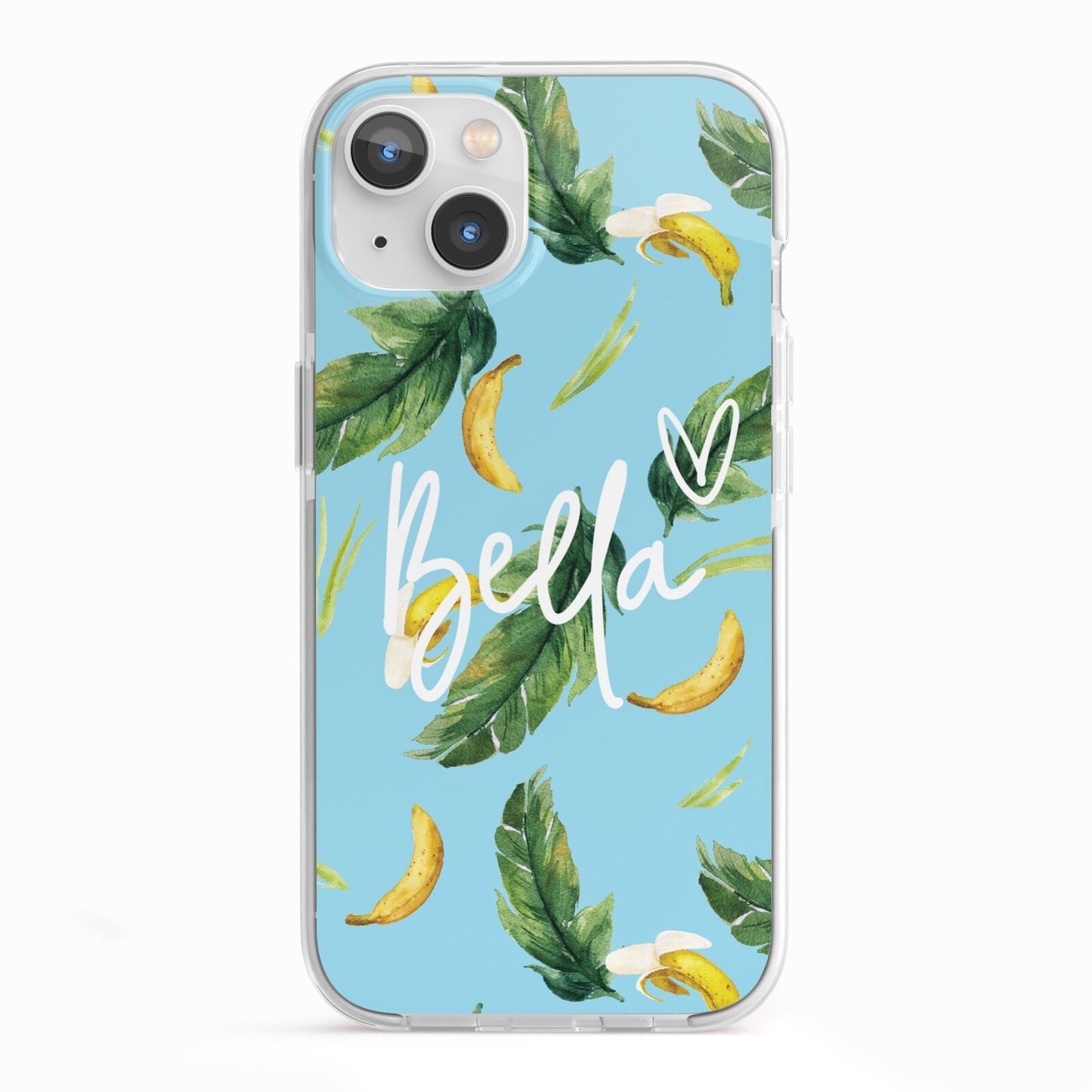 Personalised Blue Banana Tropical iPhone 13 TPU Impact Case with White Edges