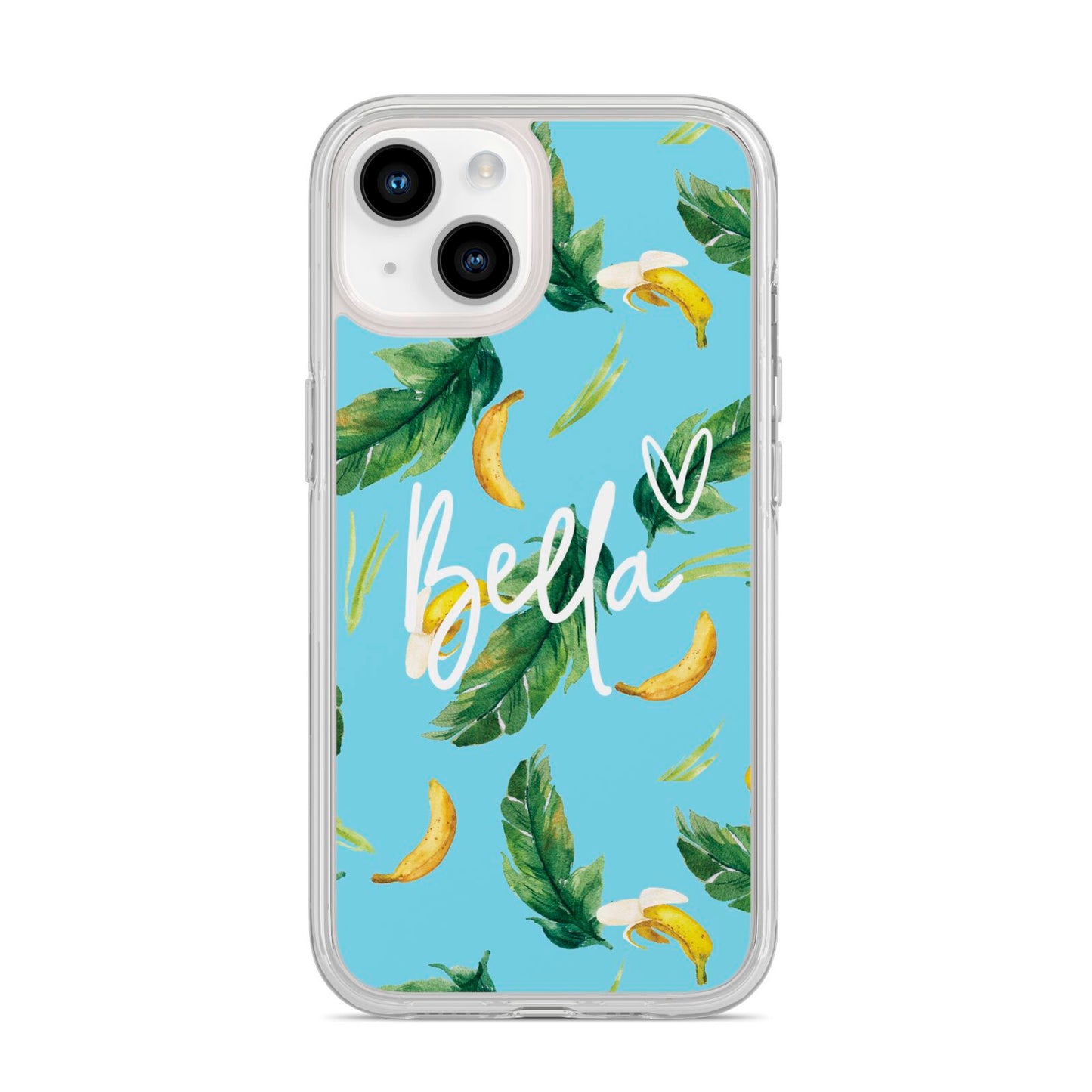 Personalised Blue Banana Tropical iPhone 14 Clear Tough Case Starlight