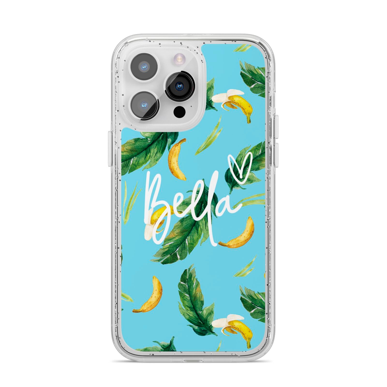 Personalised Blue Banana Tropical iPhone 14 Pro Max Glitter Tough Case Silver