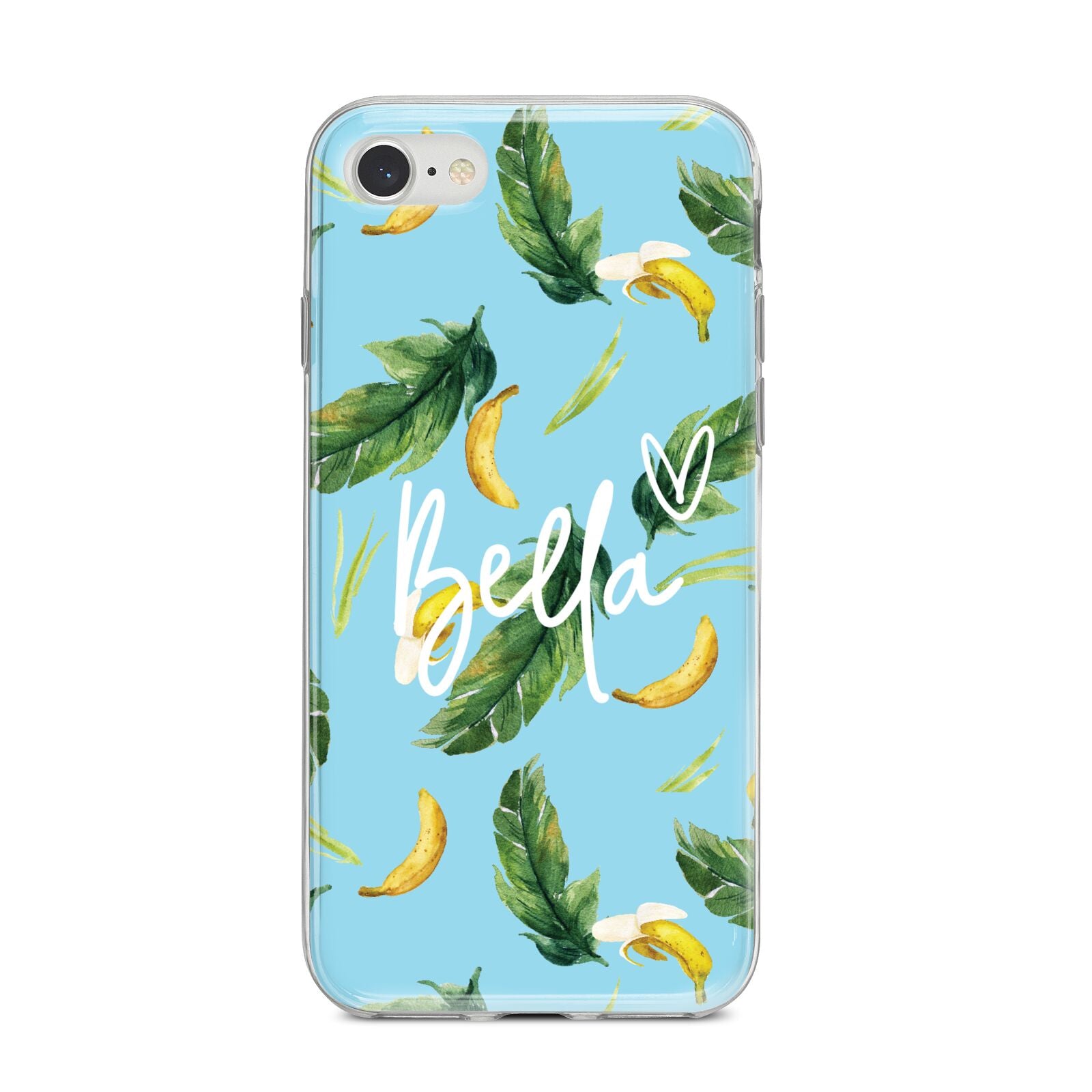 Personalised Blue Banana Tropical iPhone 8 Bumper Case on Silver iPhone