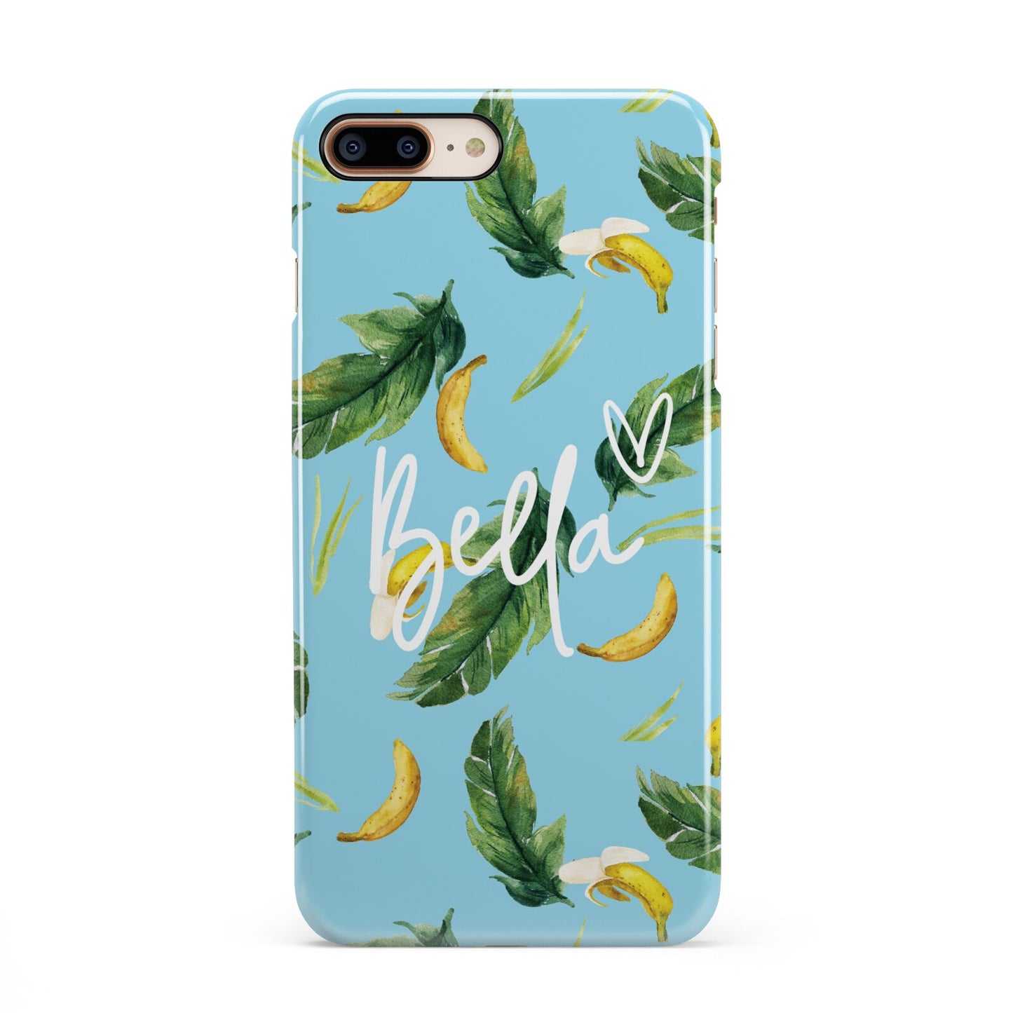 Personalised Blue Banana Tropical iPhone 8 Plus 3D Snap Case on Gold Phone