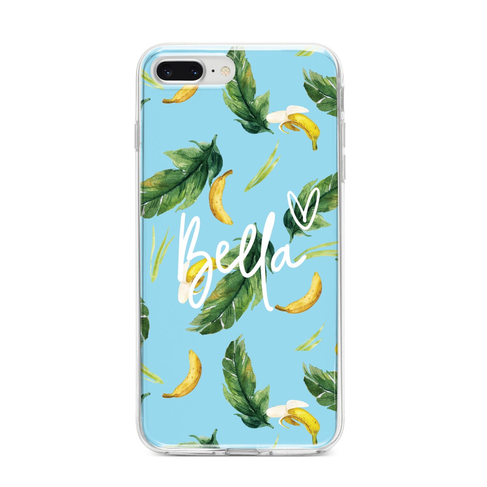 Personalised Blue Banana Tropical iPhone 8 Plus Bumper Case on Silver iPhone