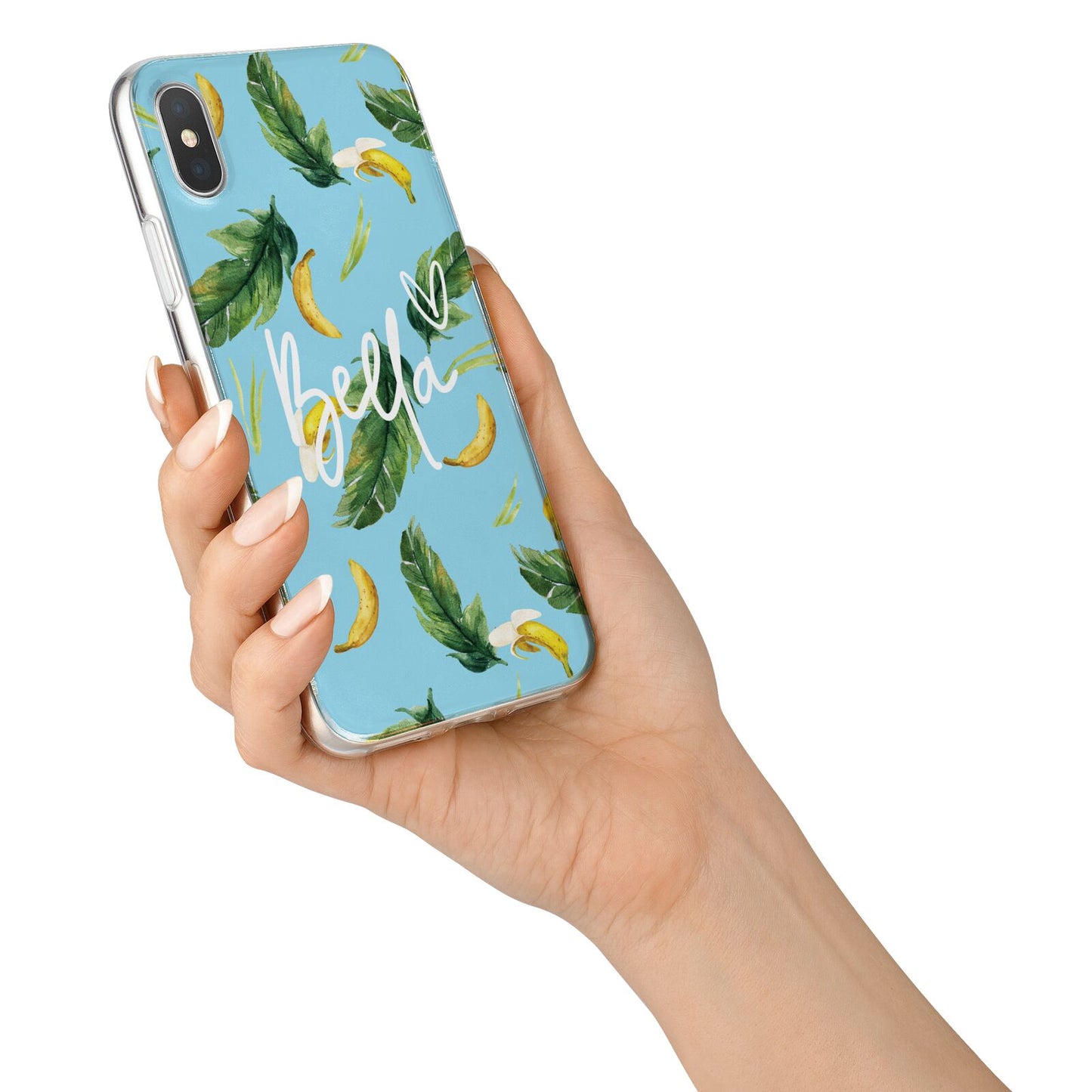 Personalised Blue Banana Tropical iPhone X Bumper Case on Silver iPhone Alternative Image 2
