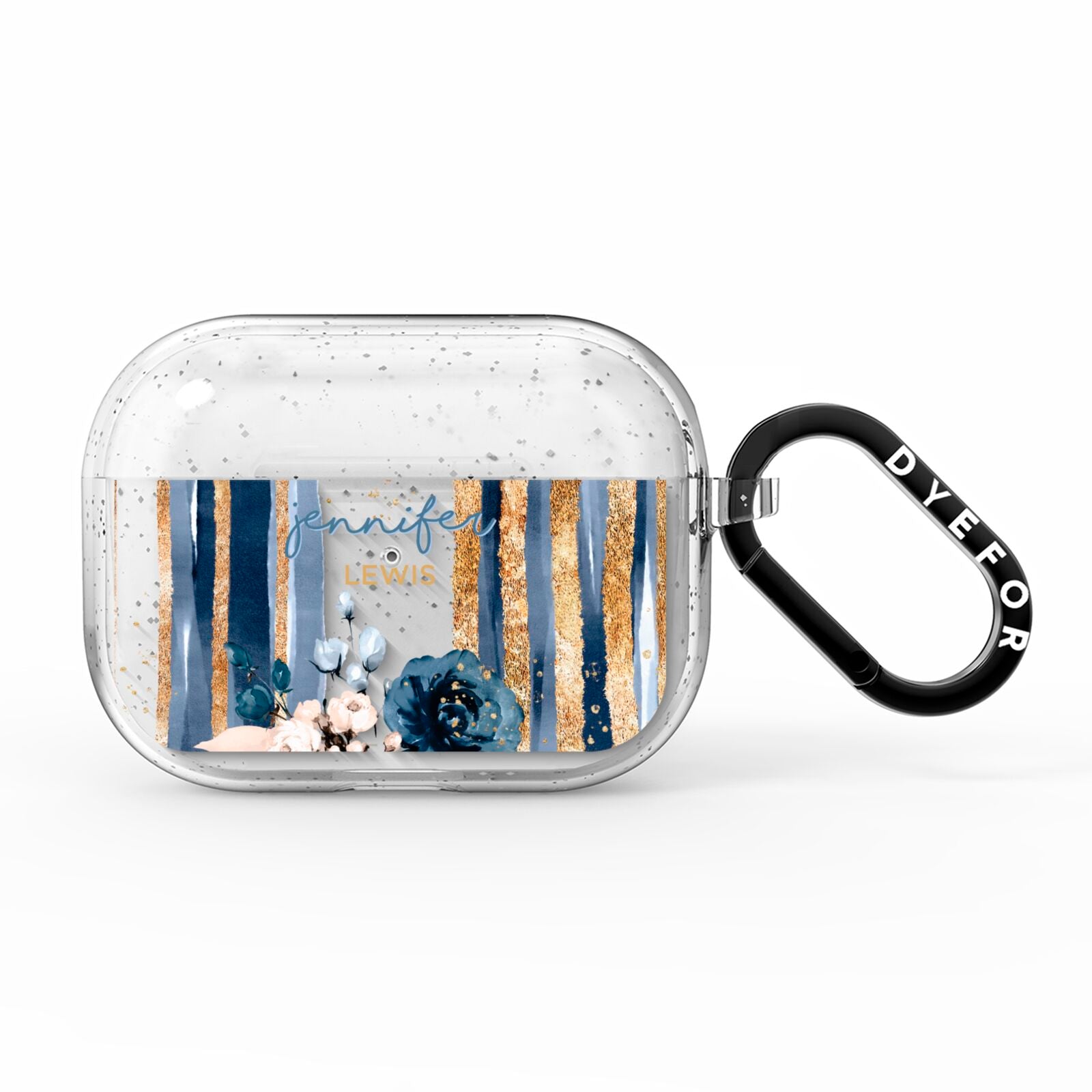 Personalised Blue Gold Name AirPods Pro Glitter Case