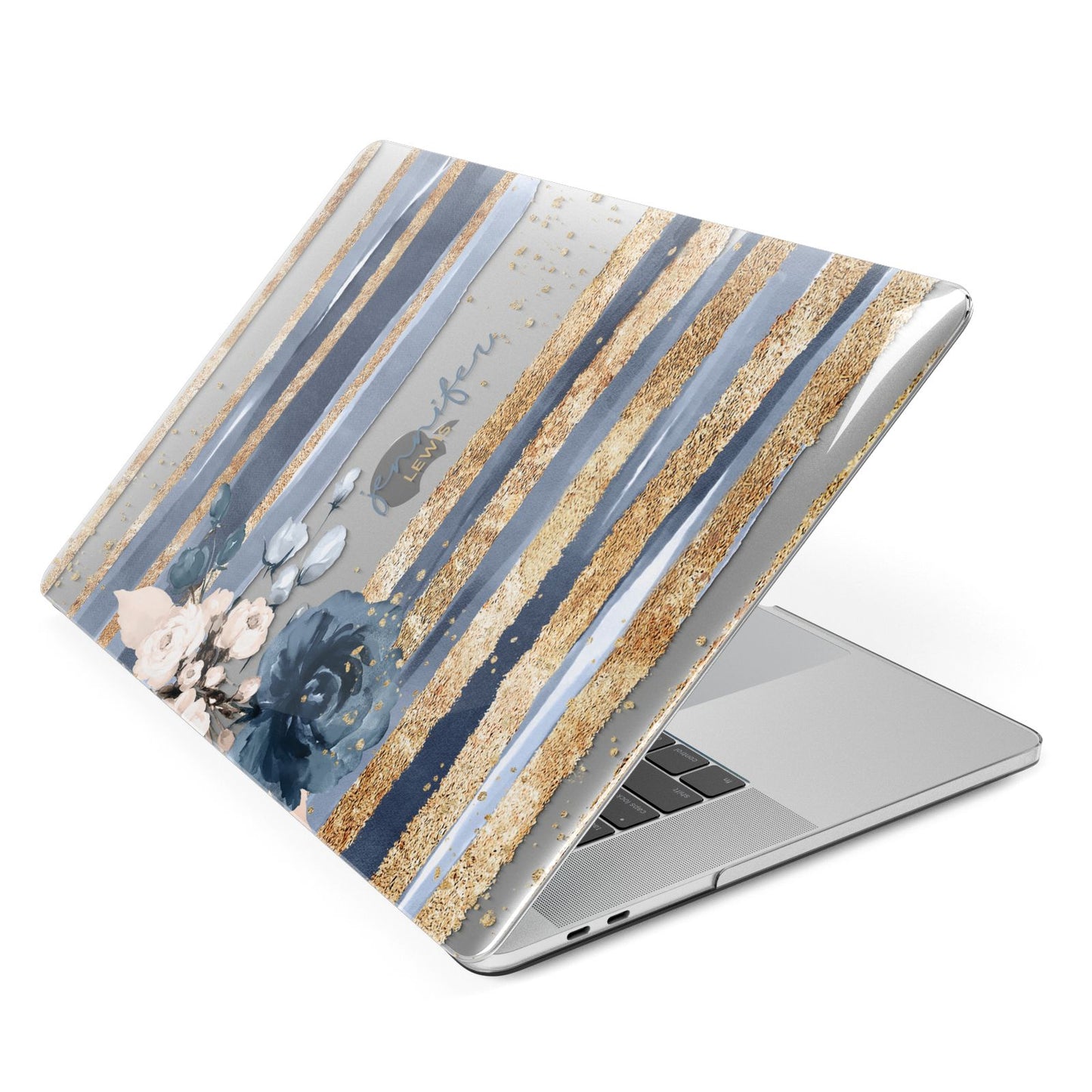 Personalised Blue Gold Name Apple MacBook Case Side View
