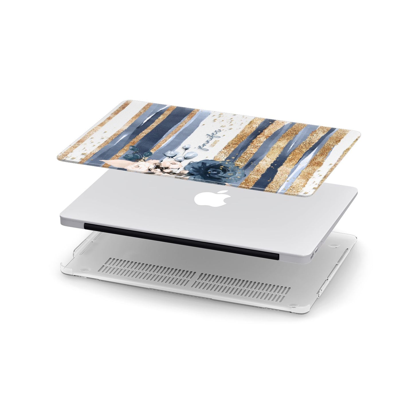 Personalised Blue Gold Name Apple MacBook Case in Detail